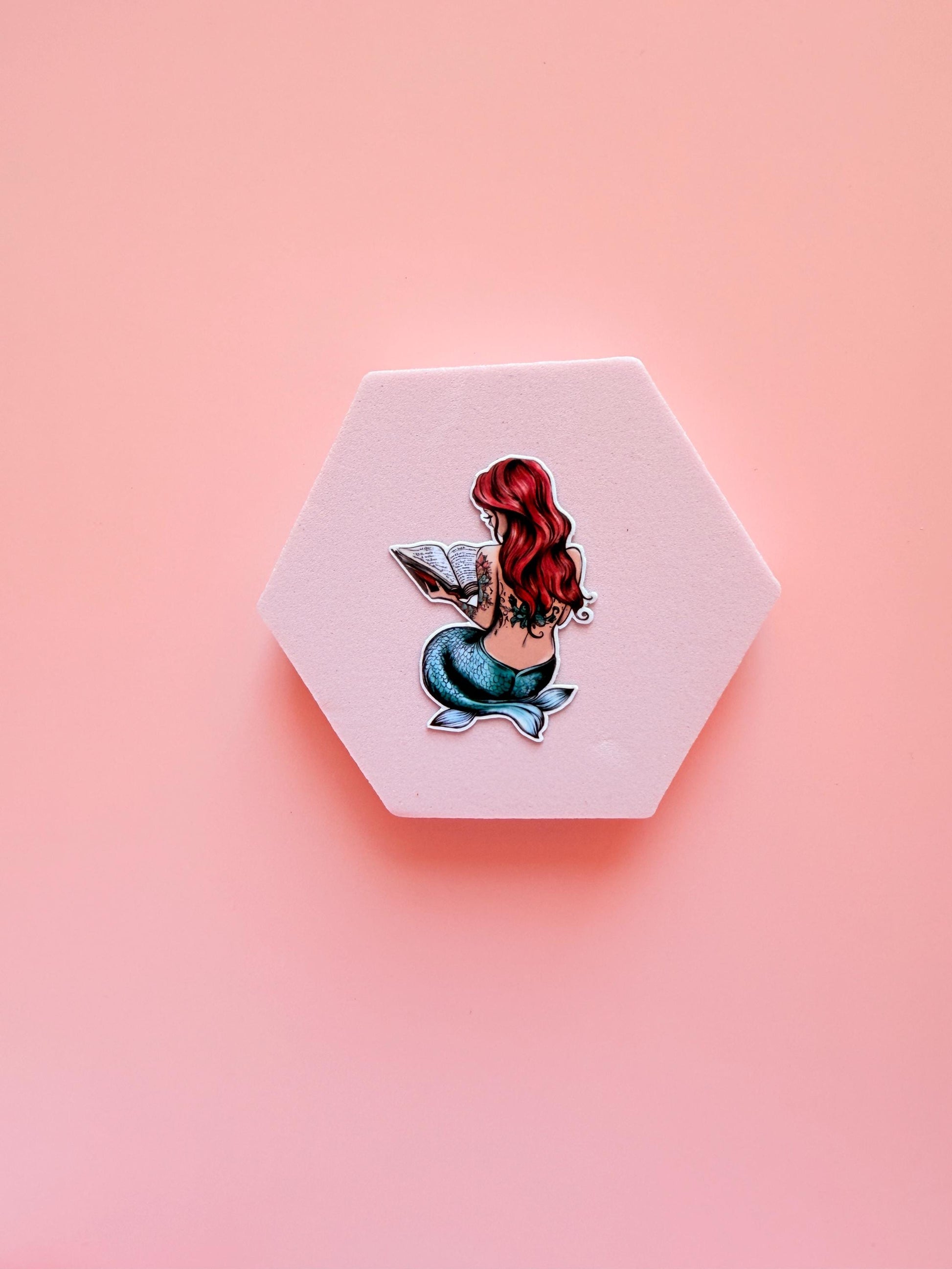 Tattooed Mermaid Reading Sticker: Bookish Vinyl Decal __etsy:6929578025