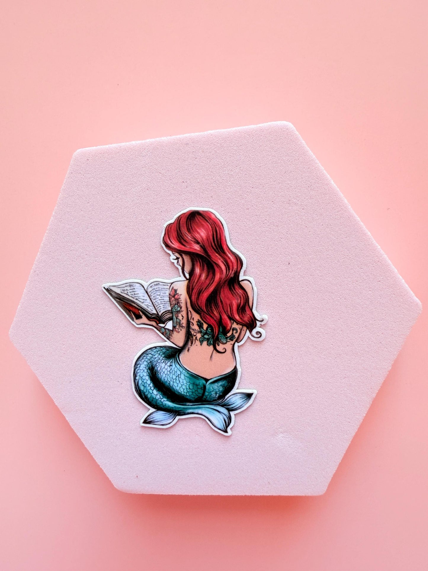 Tattooed Mermaid Reading Sticker: Bookish Vinyl Decal __etsy:6929578099
