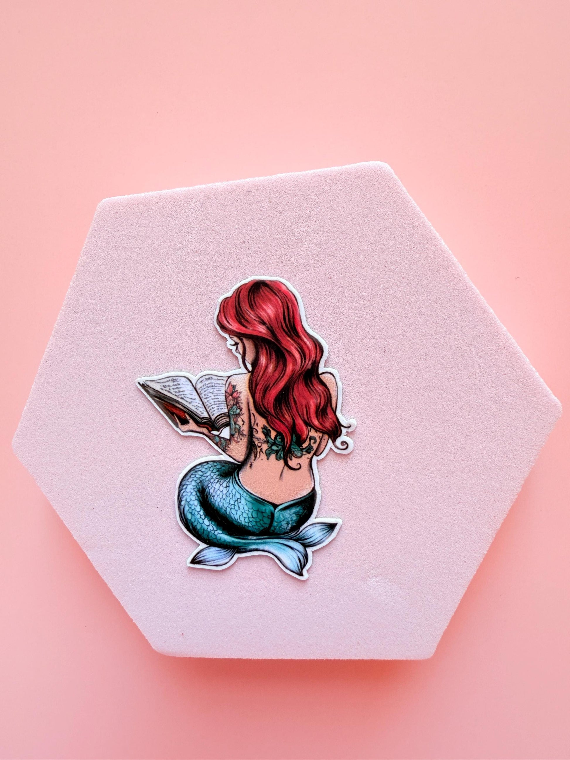 Tattooed Mermaid Reading Sticker: Bookish Vinyl Decal __etsy:6929578099