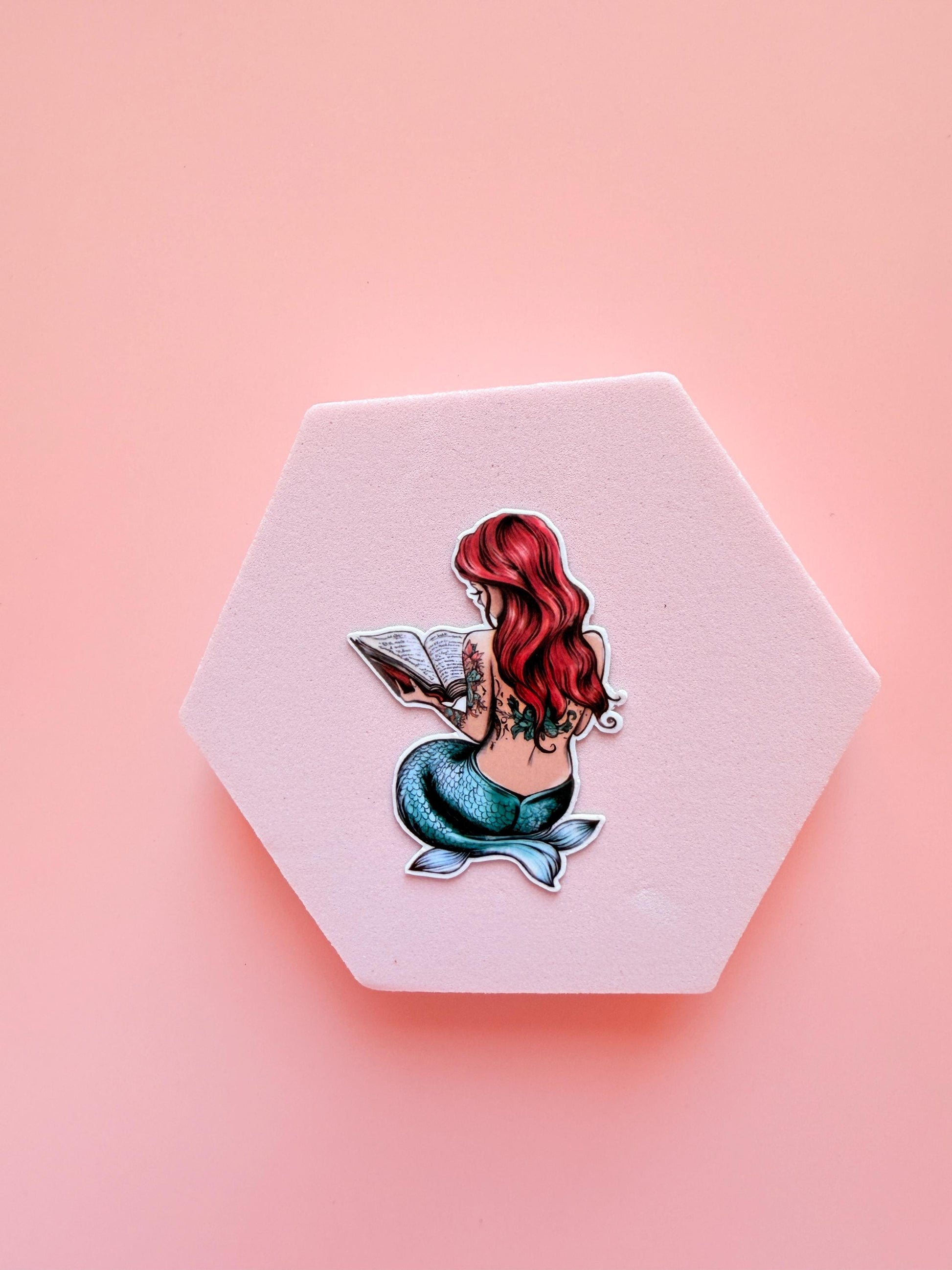 Tattooed Mermaid Reading Sticker: Bookish Vinyl Decal __etsy:6929578089