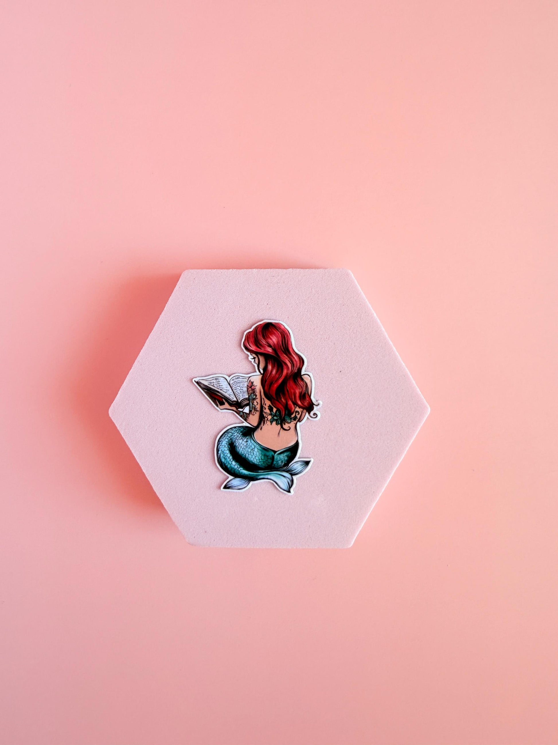 Tattooed Mermaid Reading Sticker: Bookish Vinyl Decal __etsy:6881595536