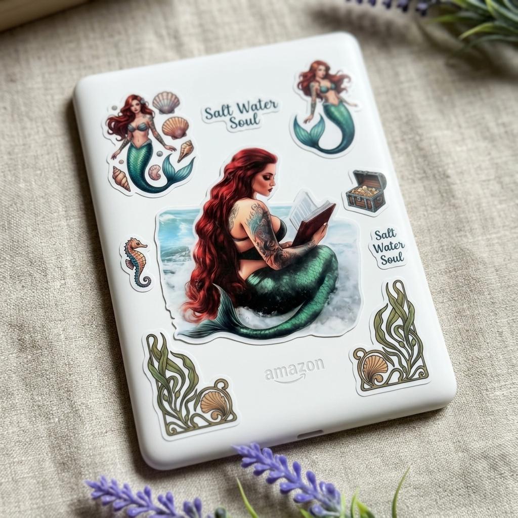 Tattooed Mermaid Reading Sticker: Dark Romance Bookish Decal __etsy:8156554095