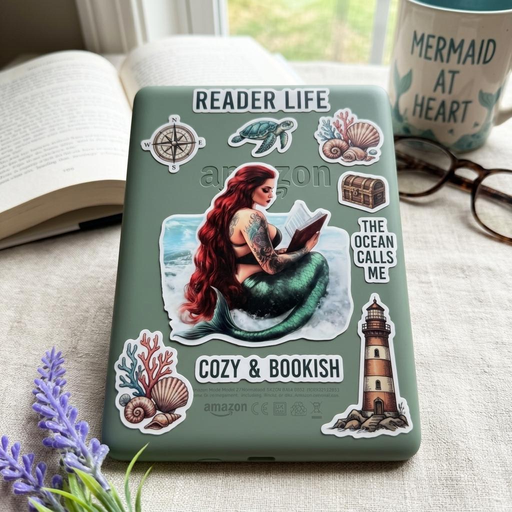 Tattooed Mermaid Reading Sticker: Dark Romance Bookish Decal __etsy:8156554093