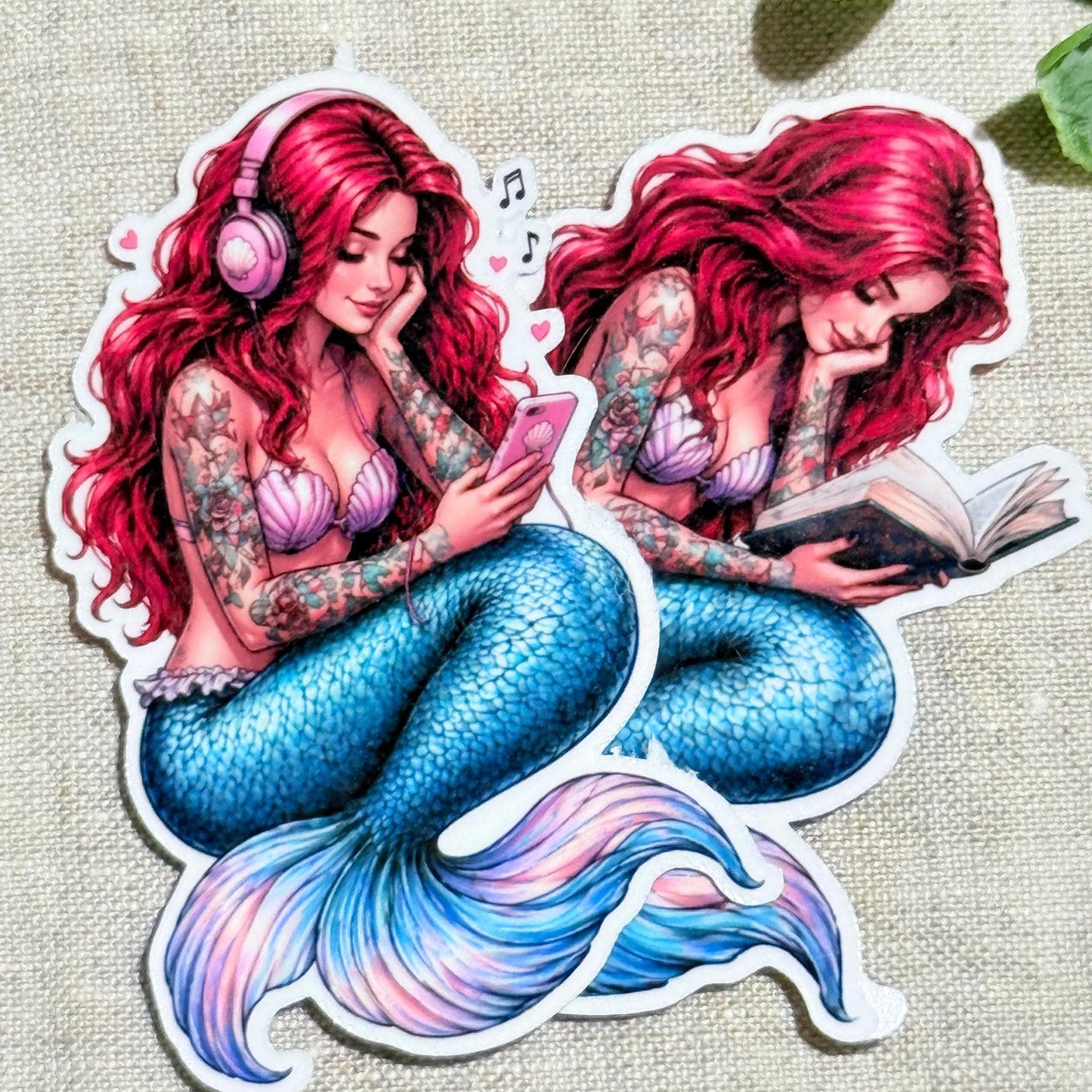Tattooed Mermaid Reading Sticker, Romantasy Bookish Vinyl Decal __etsy:8108668164