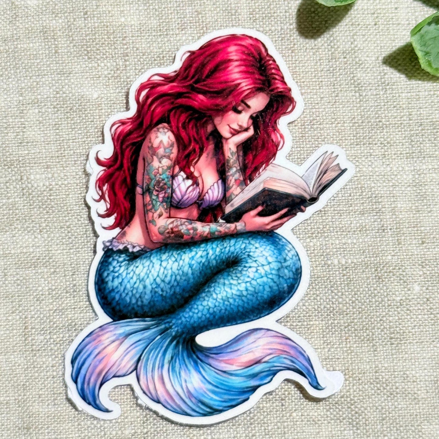 Tattooed Mermaid Reading Sticker, Romantasy Bookish Vinyl Decal __etsy:8156576713