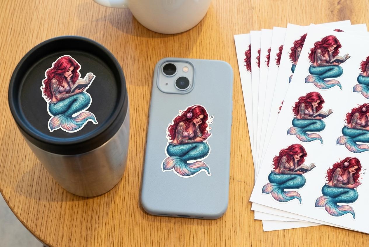 Tattooed Mermaid Reading Sticker, Romantasy Bookish Vinyl Decal __etsy:8079147593