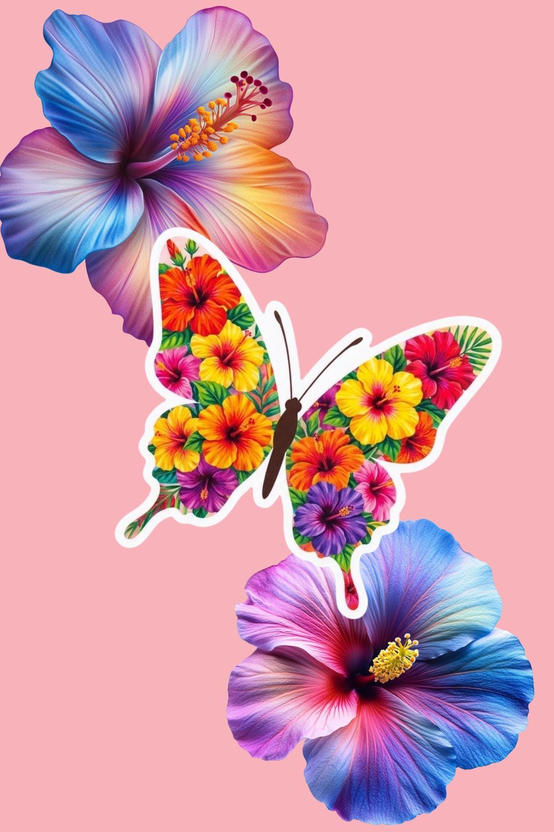 Tropical Hibiscus Butterfly Sticker Bundle — 3 Stickers __etsy:7828053195