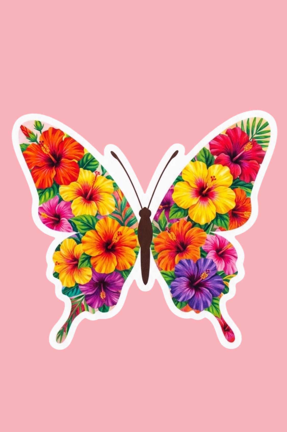 Tropical Hibiscus Butterfly Sticker Bundle — 3 Stickers __etsy:7828047857