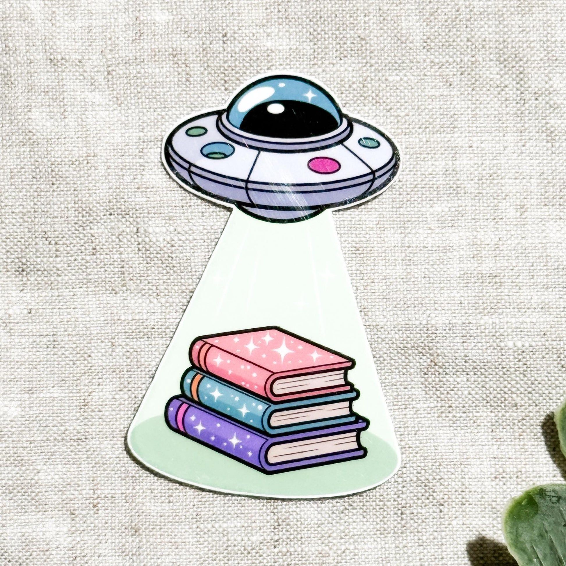 UFO Book Abduction Sticker: Pastel Alien Spaceship Vinyl Decal __etsy:8108892560