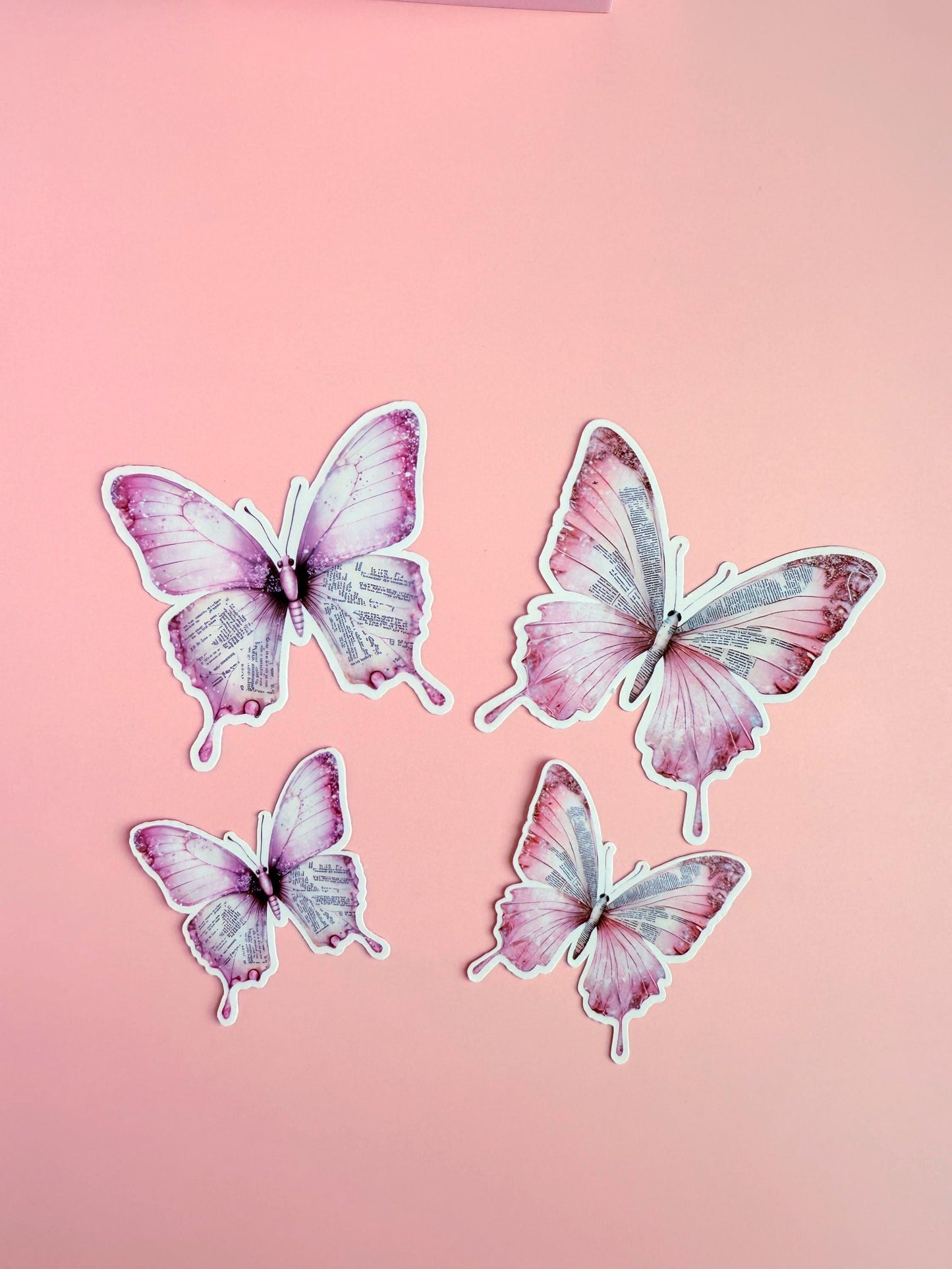 Vintage Pink Butterfly Sticker – Bookish Text, Waterproof Vinyl __etsy:6912184160
