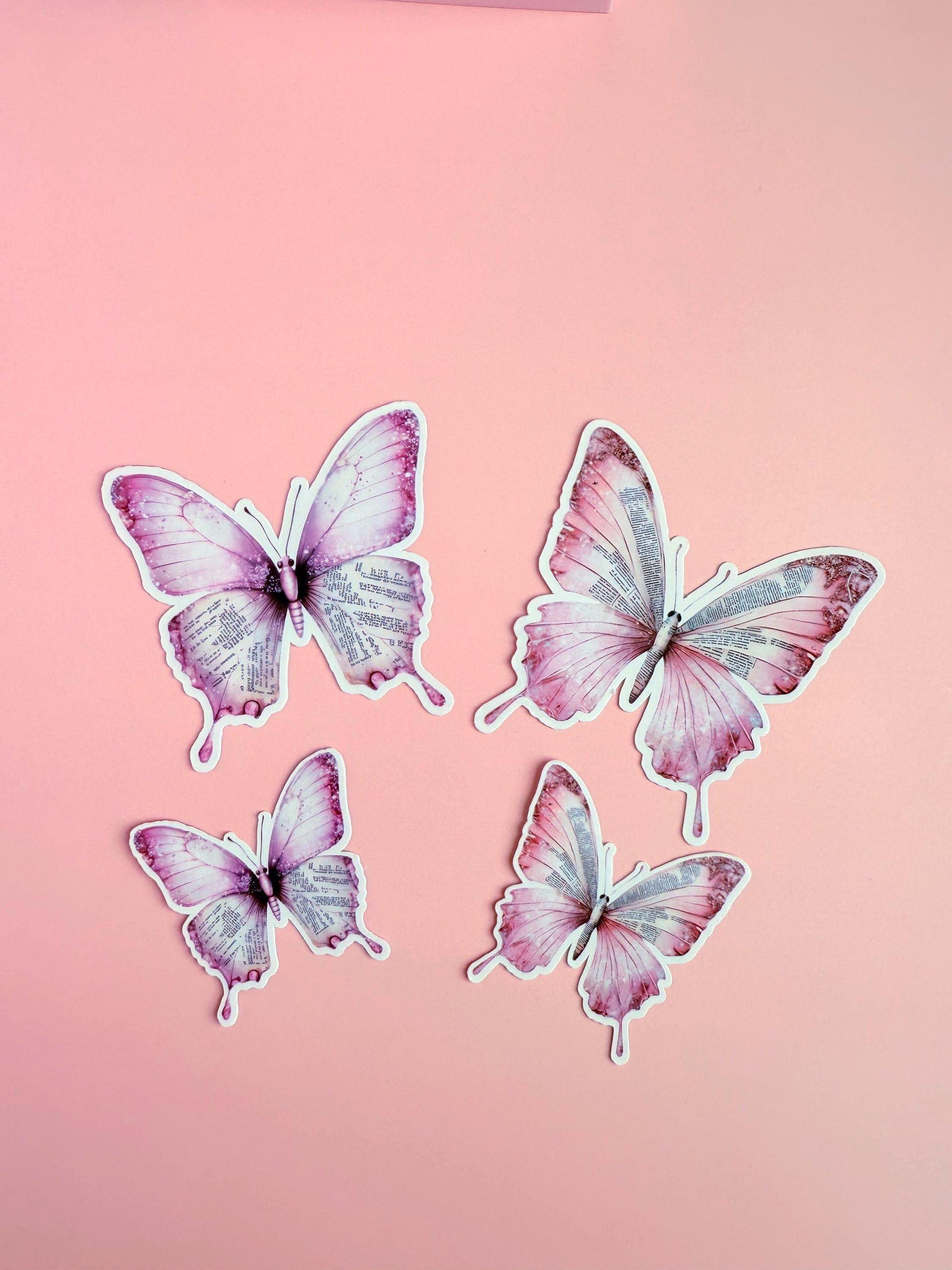 Vintage Pink Butterfly Sticker – Bookish Text, Waterproof Vinyl __etsy:6912184160