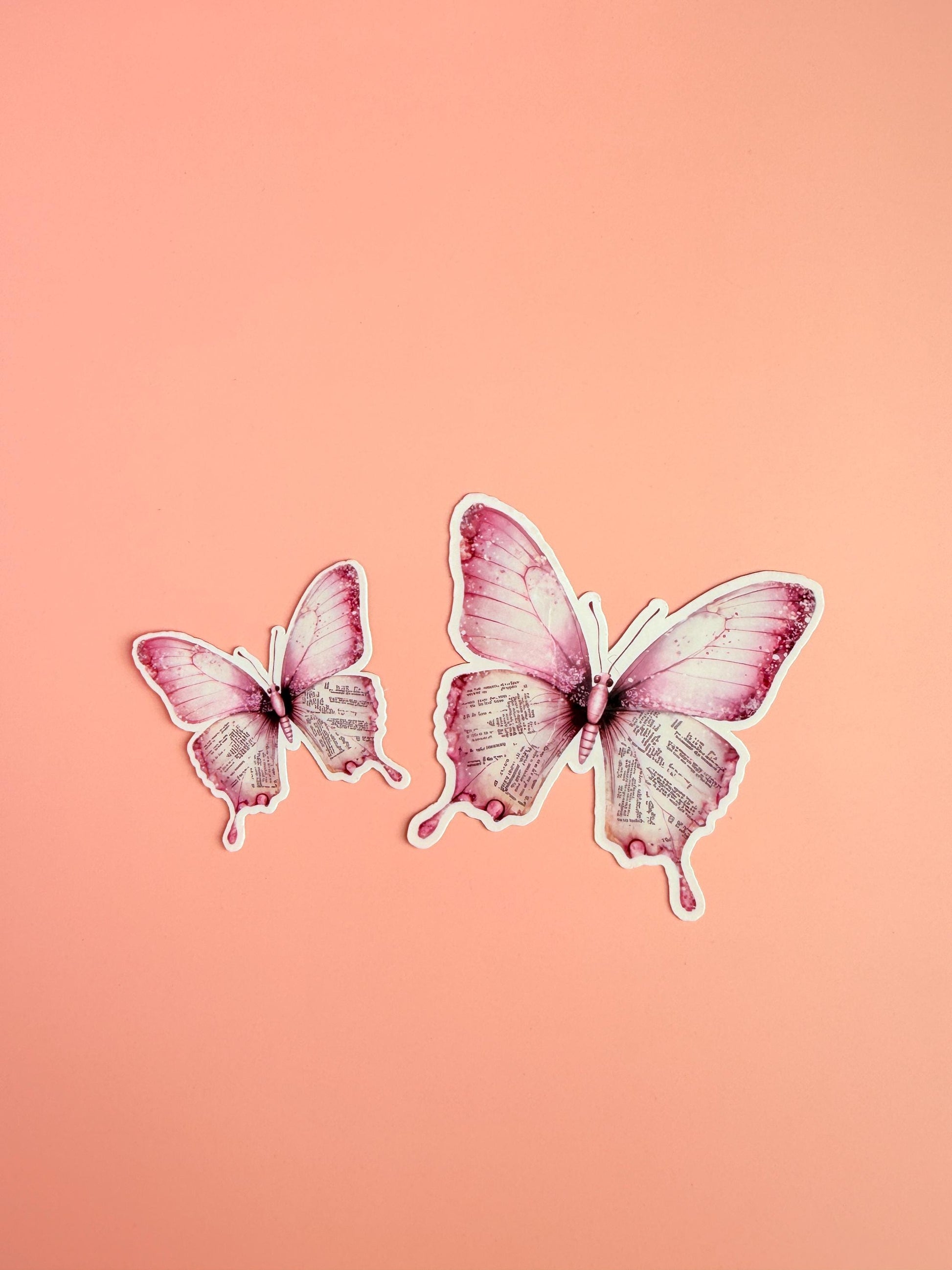 Vintage Pink Butterfly Sticker – Bookish Text, Waterproof Vinyl __etsy:6912181598