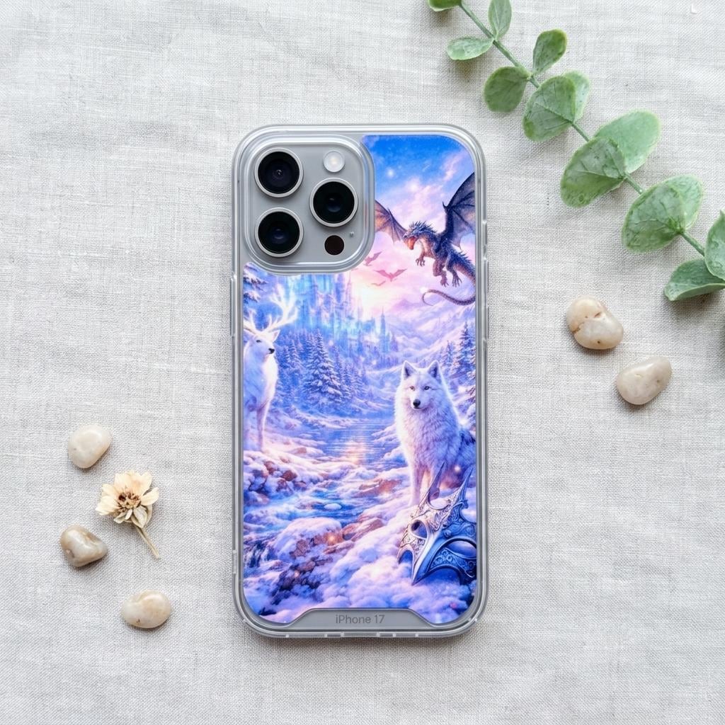 Winter Dragon Phone Case Insert, Fantasy Wolf & Ice Castle Art for iPhone __etsy:8164135947