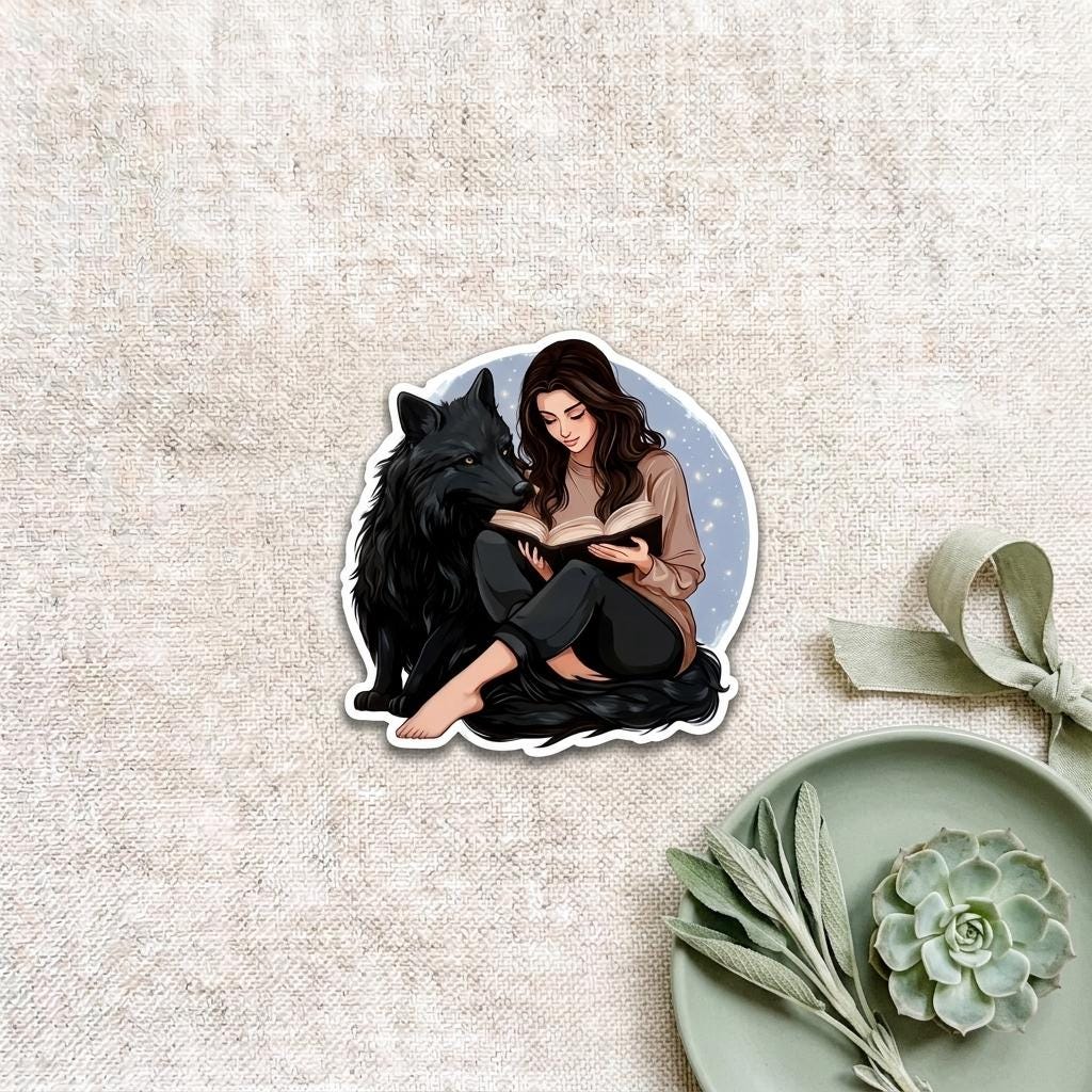 A single white-and-blue wolf vinyl sticker on linen, by The Sticker Era __etsy:8141298144