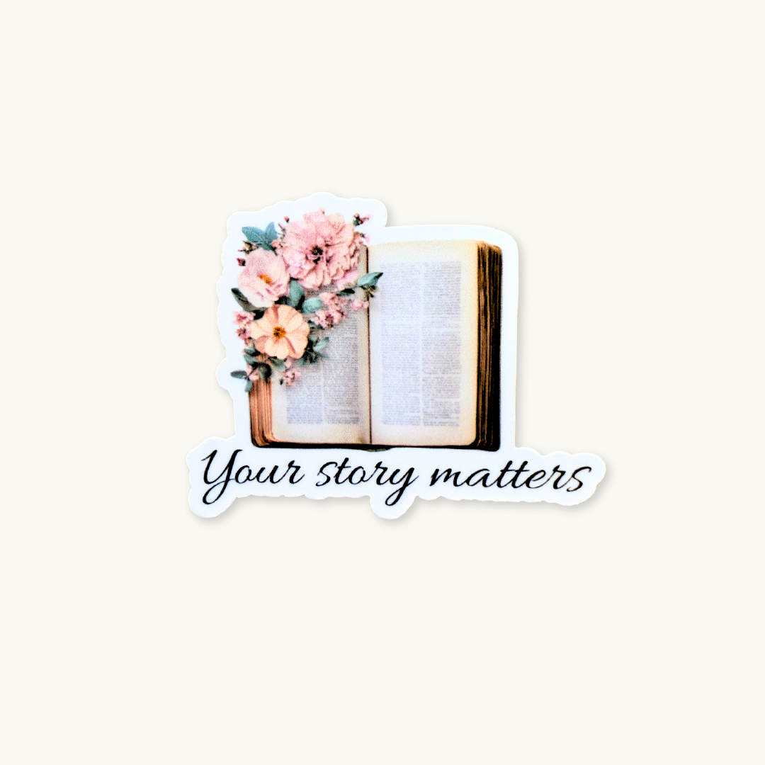Your Story Matters motivational vinyl sticker with flowers and books - mental health bookish decal`