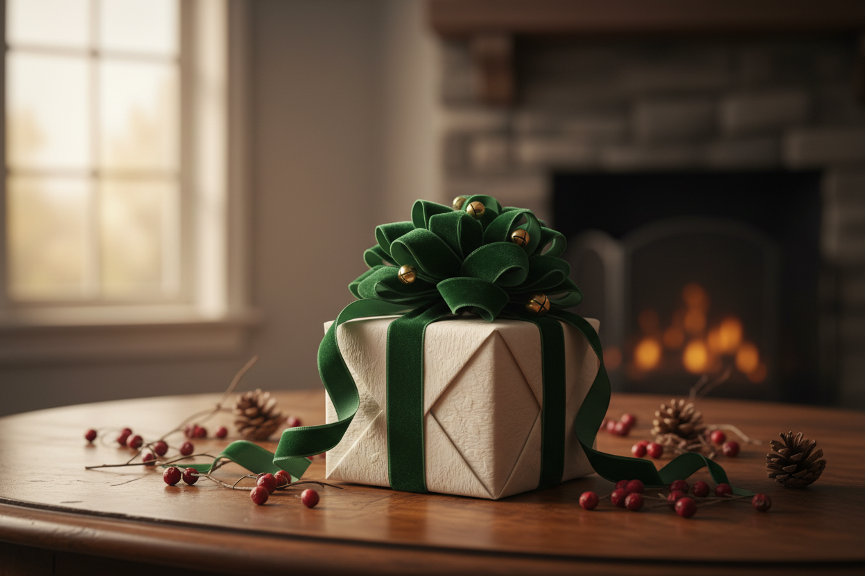 A cute little box with a hunter green bow