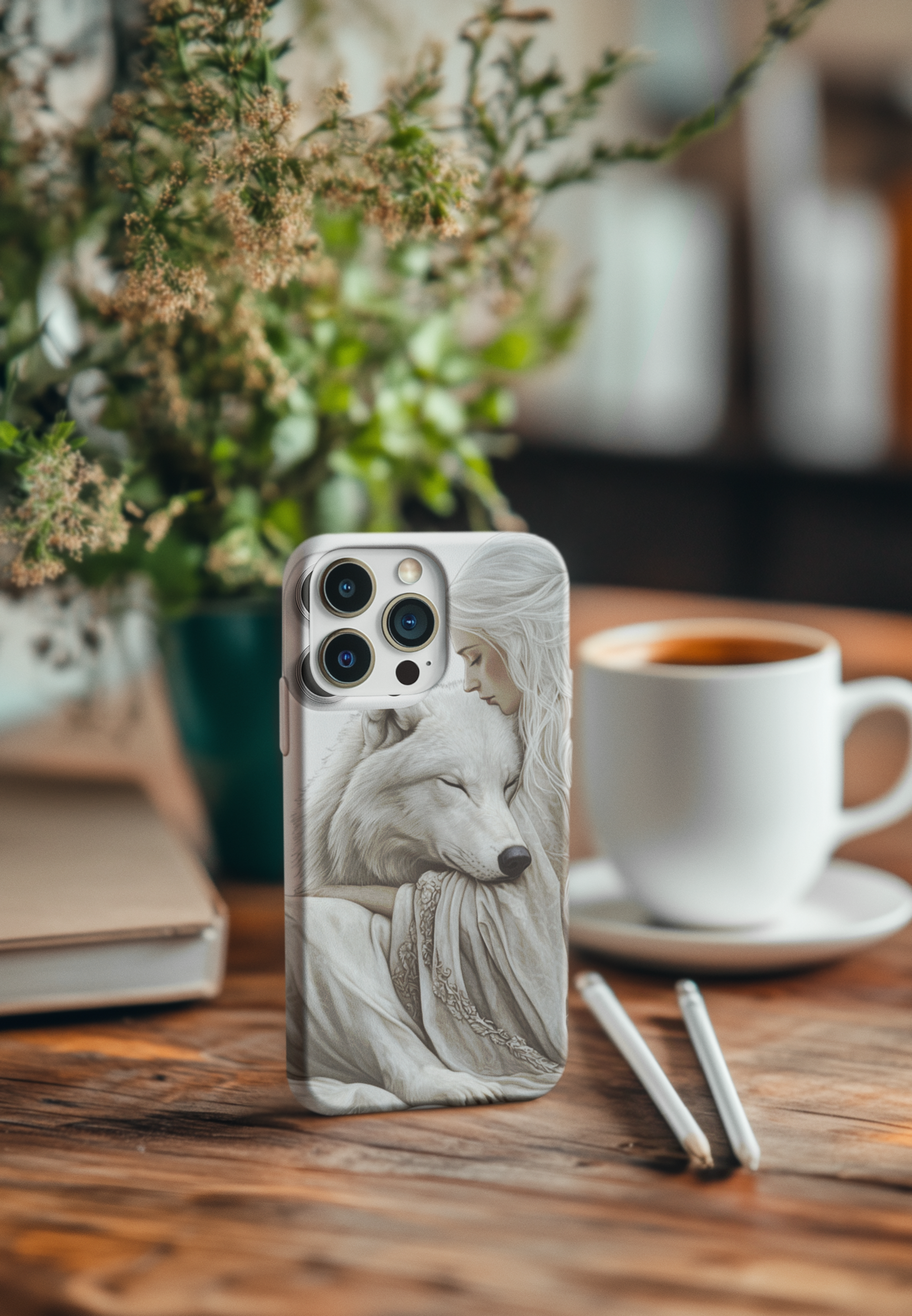 Close-up of majestic wolf phone insert design - loyal protector fantasy art
