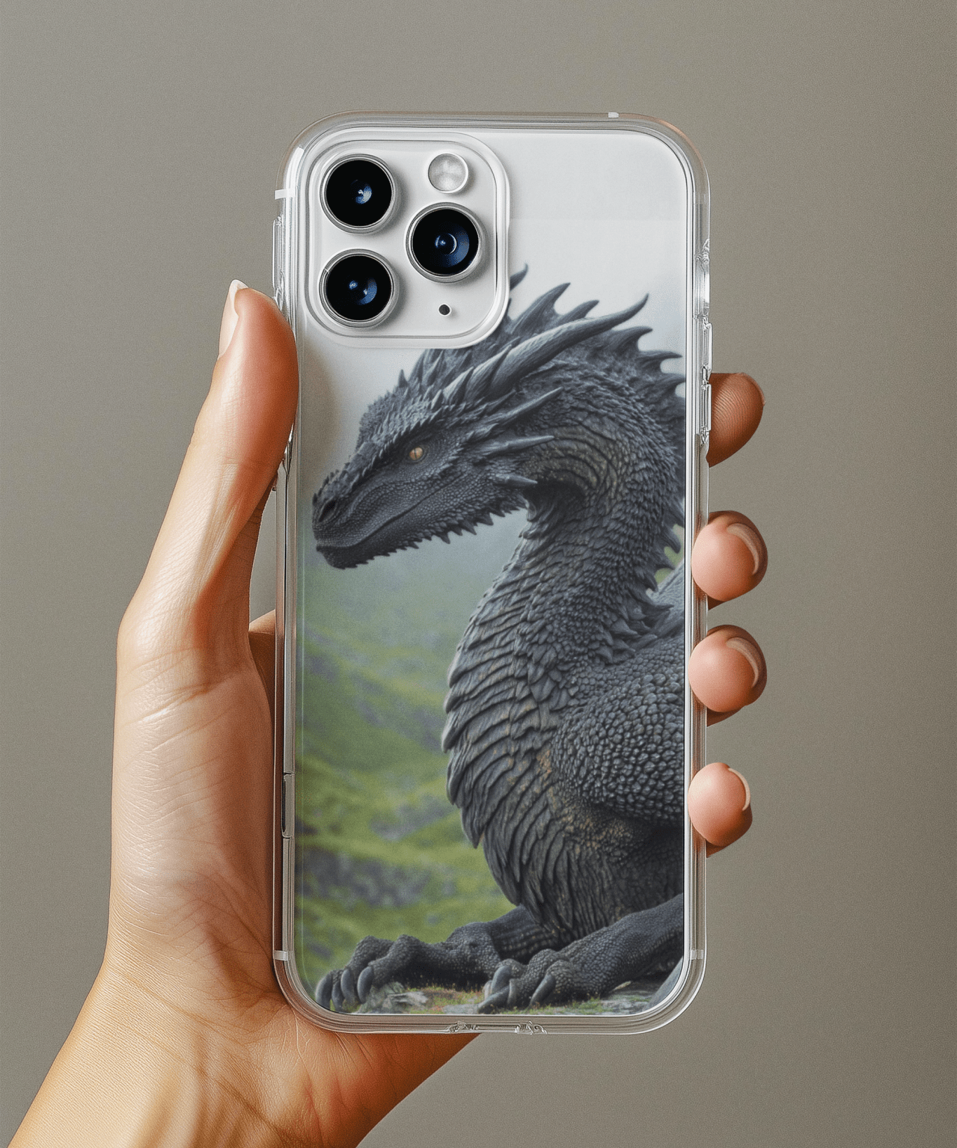 Ancient Black Dragon Phone Insert | Dark Fantasy Art for Clear iPhone Cases by The Sticker Era