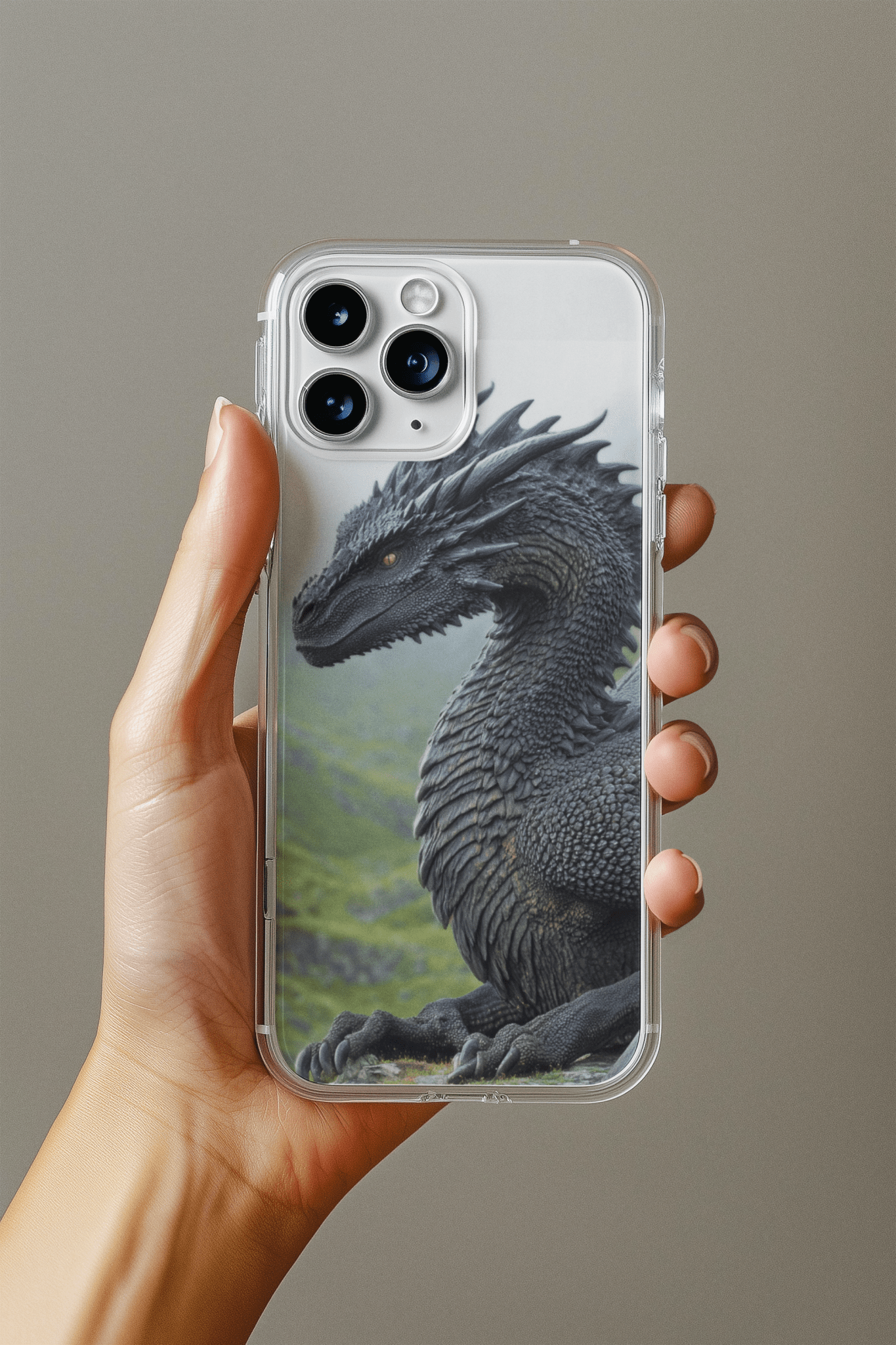 Ancient Black Dragon Phone Insert | Dark Fantasy Art for Clear iPhone Cases by The Sticker Era