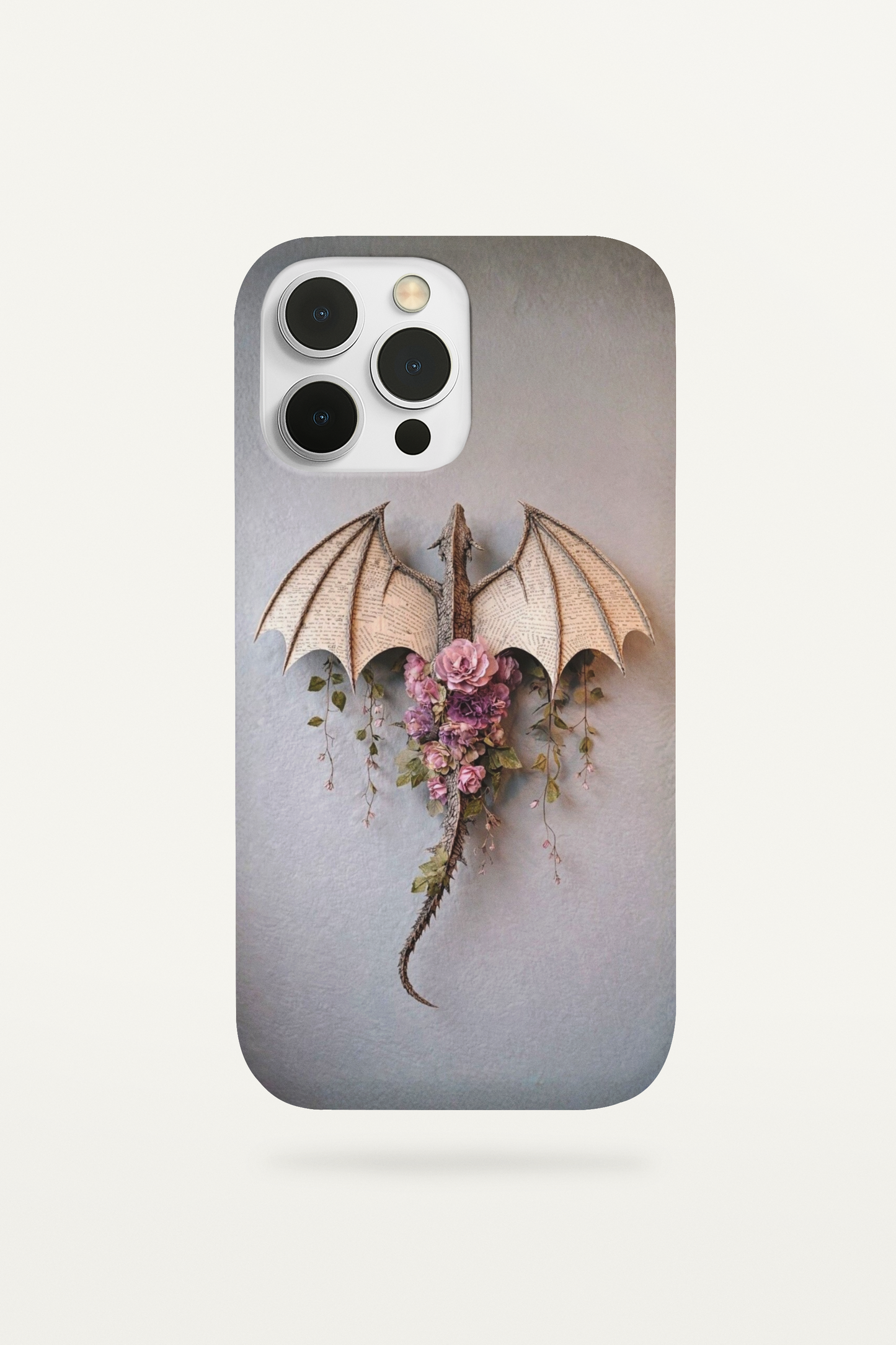 Romantic fantasy floral dragon phone insert for clear iPhone cases - enchanted fairytale aesthetic

