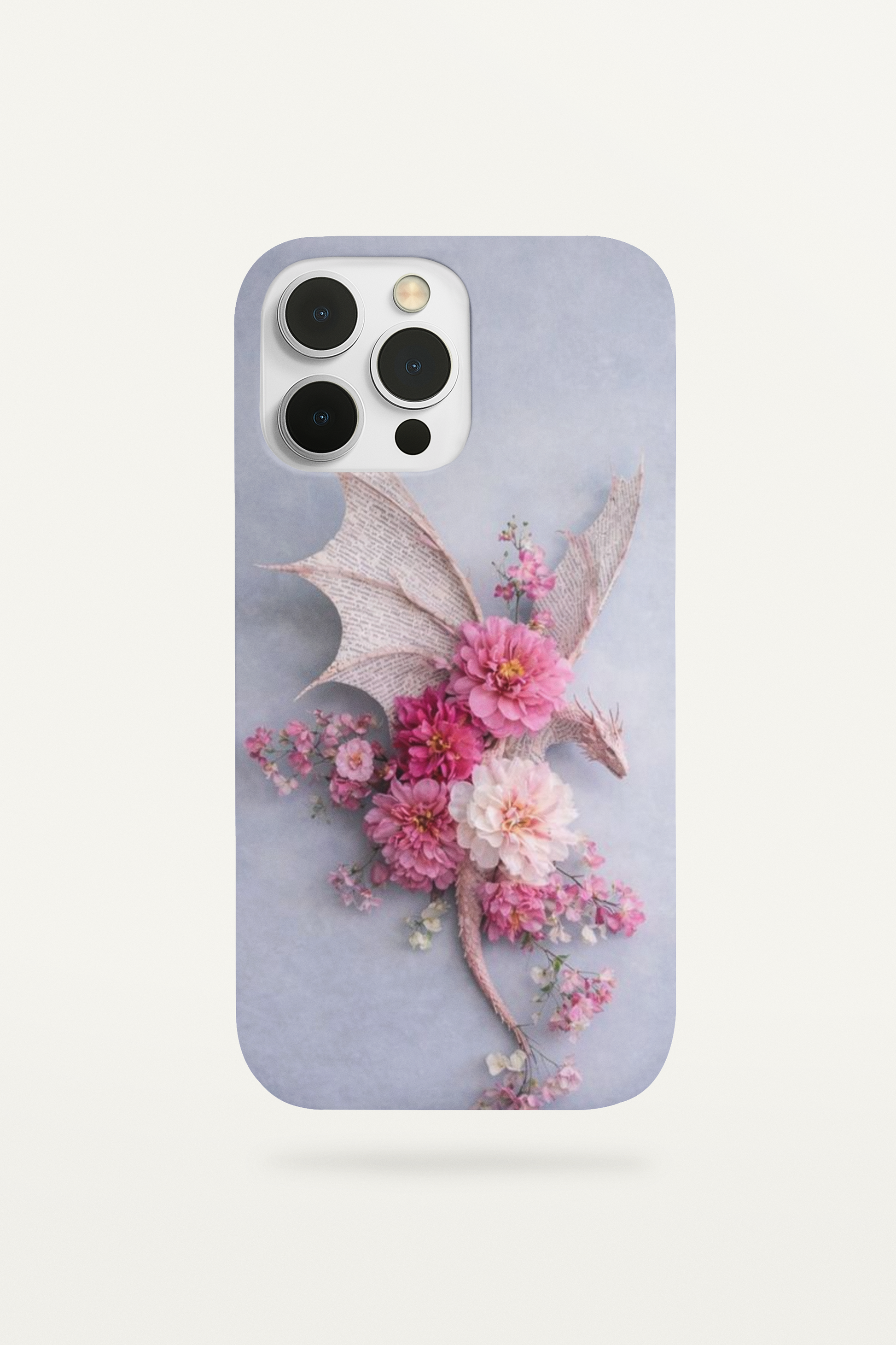 Floral dragon phone insert for clear iPhone cases - romantic fantasy aesthetic with flowers

