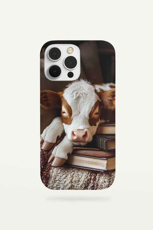 Cozy cow reading books phone insert for clear iPhone cases - cottagecore bookish aesthetic
