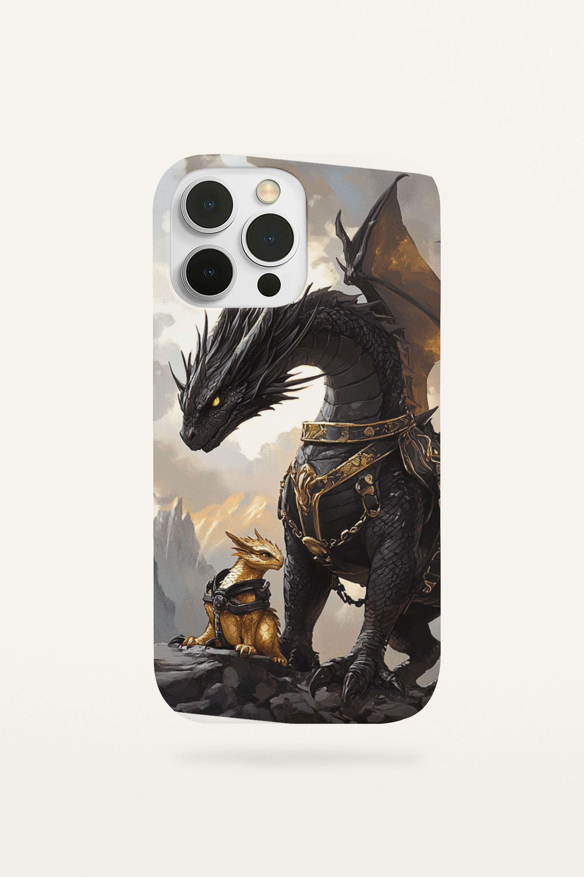 Dragon parent and baby phone insert for clear iPhone cases - protective fantasy family aesthetic


