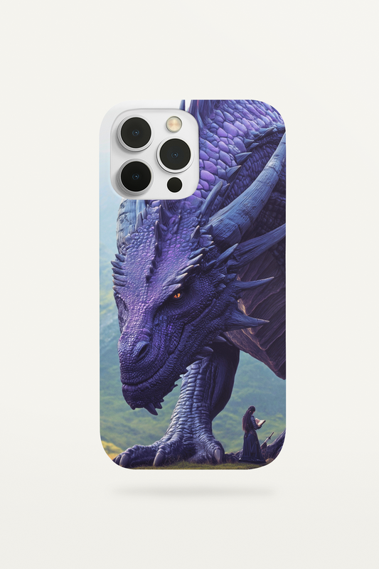 Purple dragon watching over girl reading book phone insert for clear iPhone cases - cozy fantasy bookish aesthetic


