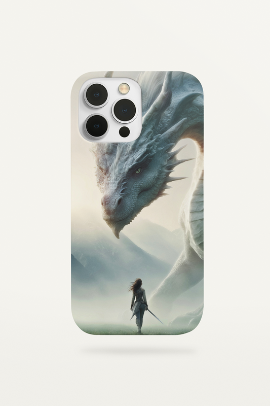 Girl and blue dragon companion phone insert for clear iPhone cases - serene fantasy aesthetic
