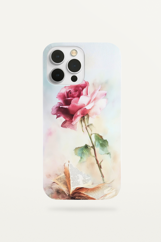  Close-up of vintage rose and weathered book phone insert design - moody bookish art
