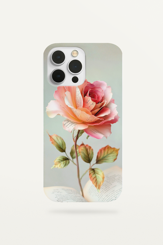 ink rose floral book phone insert for clear iPhone cases - romantic cottagecore aesthetic