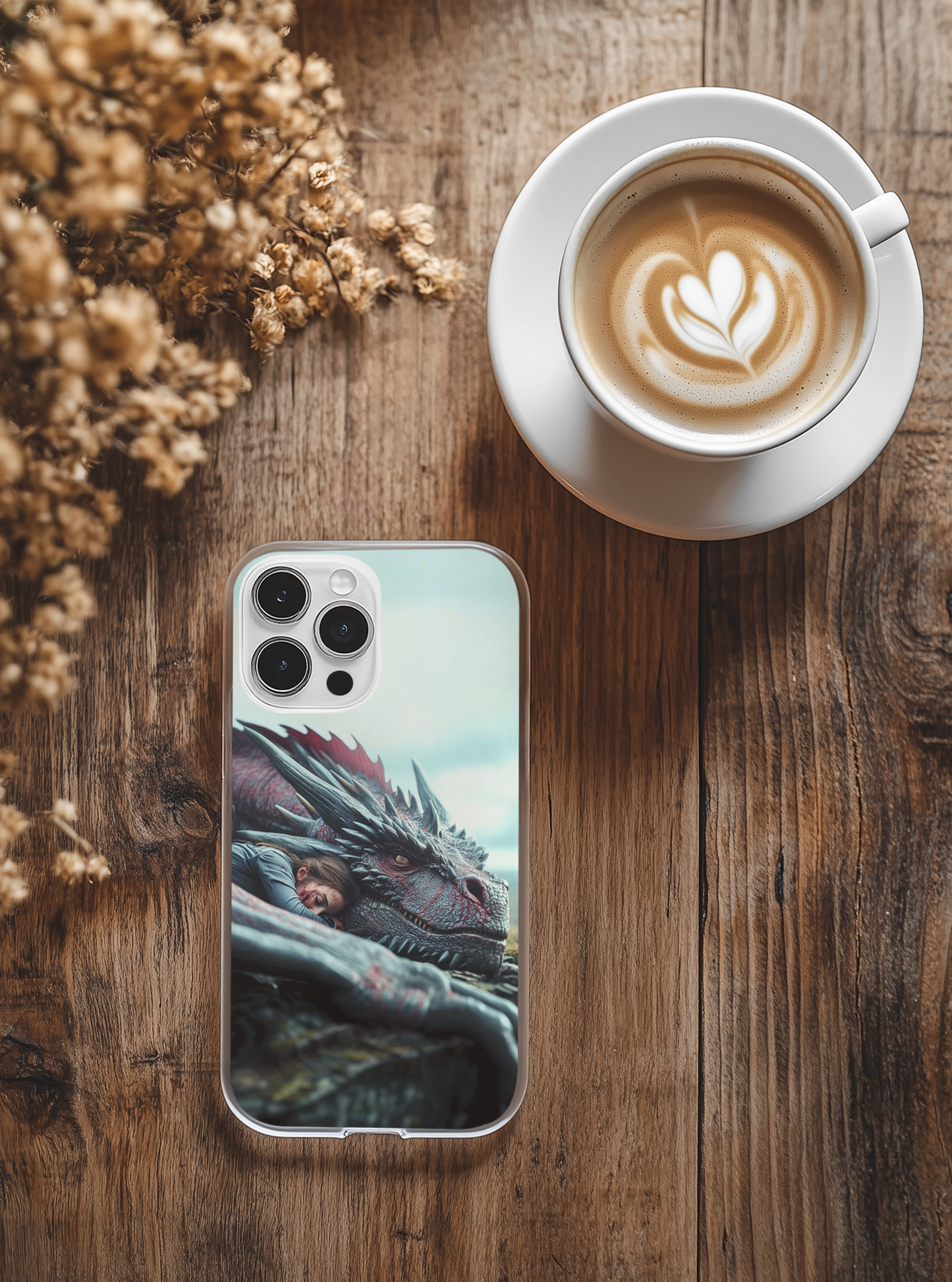 Sleeping dragon phone insert in clear iPhone case - bookish dragon lover aesthetic

