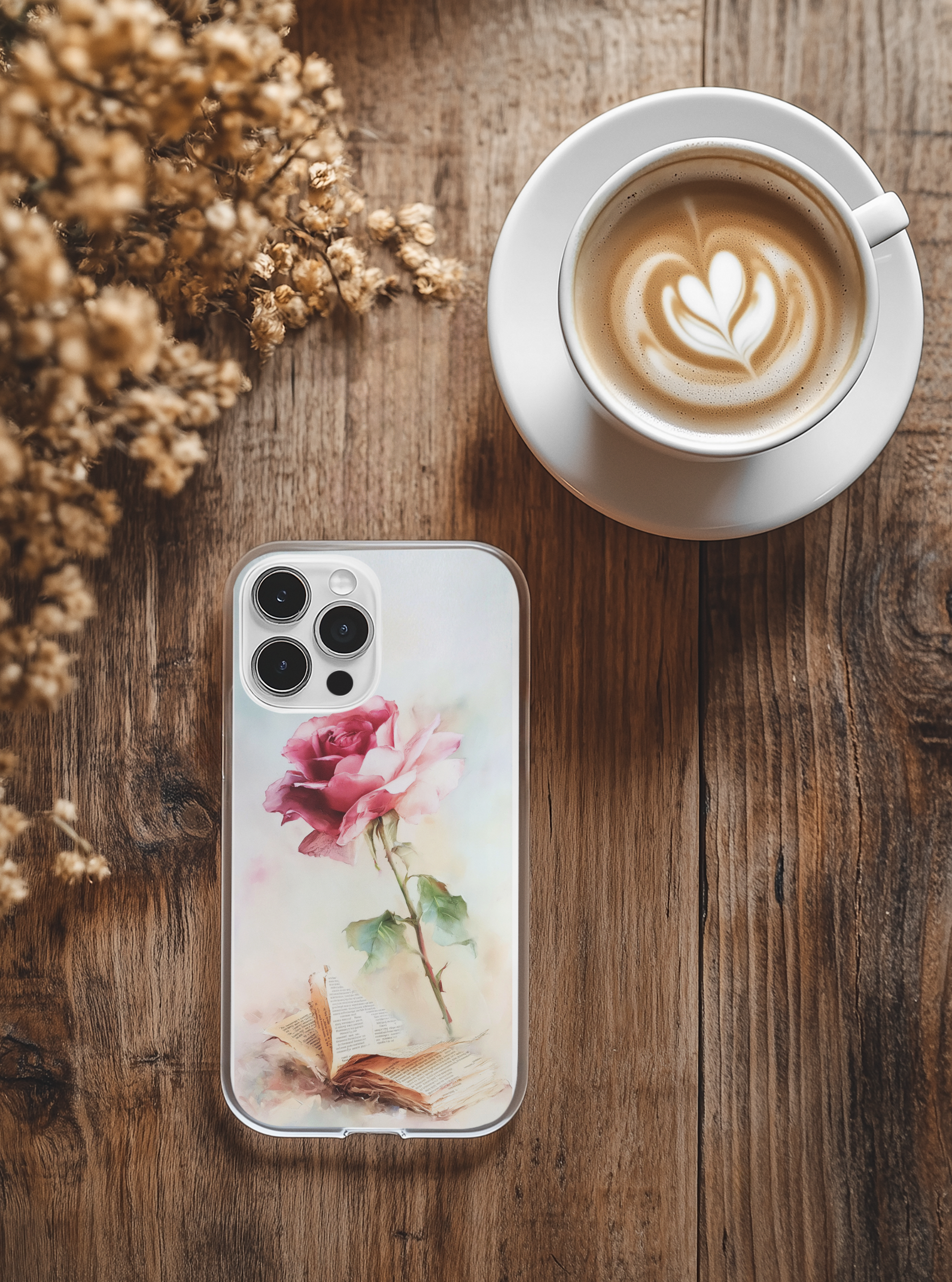 Rose book phone insert in clear case with flowers - cottagecore phone aesthetic
