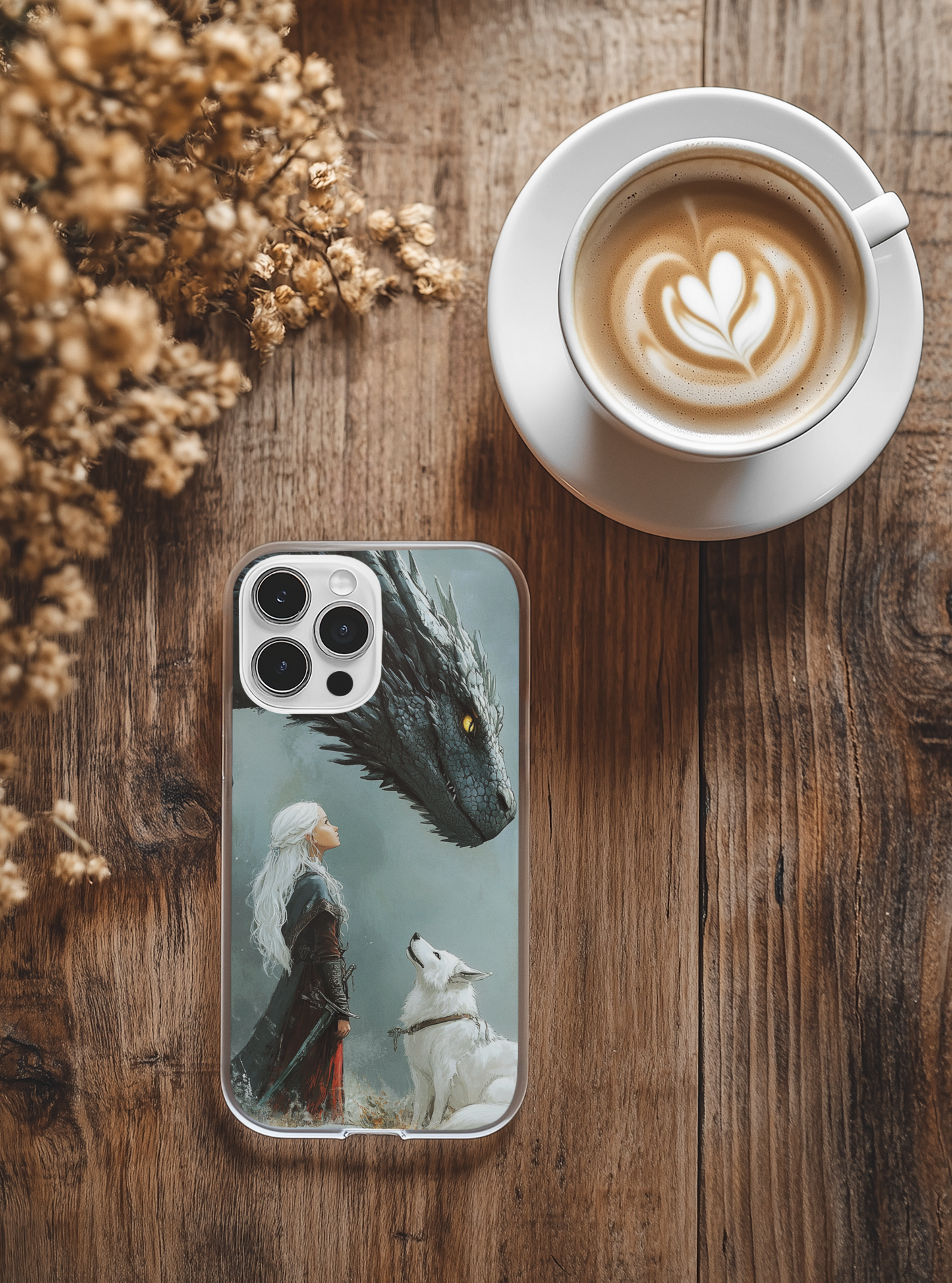 Fantasy dragon and girl phone insert for clear cases - bookish phone design

