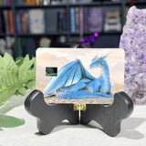 Blue dragon card skin showing the pre-cut chip window, by The Sticker Era