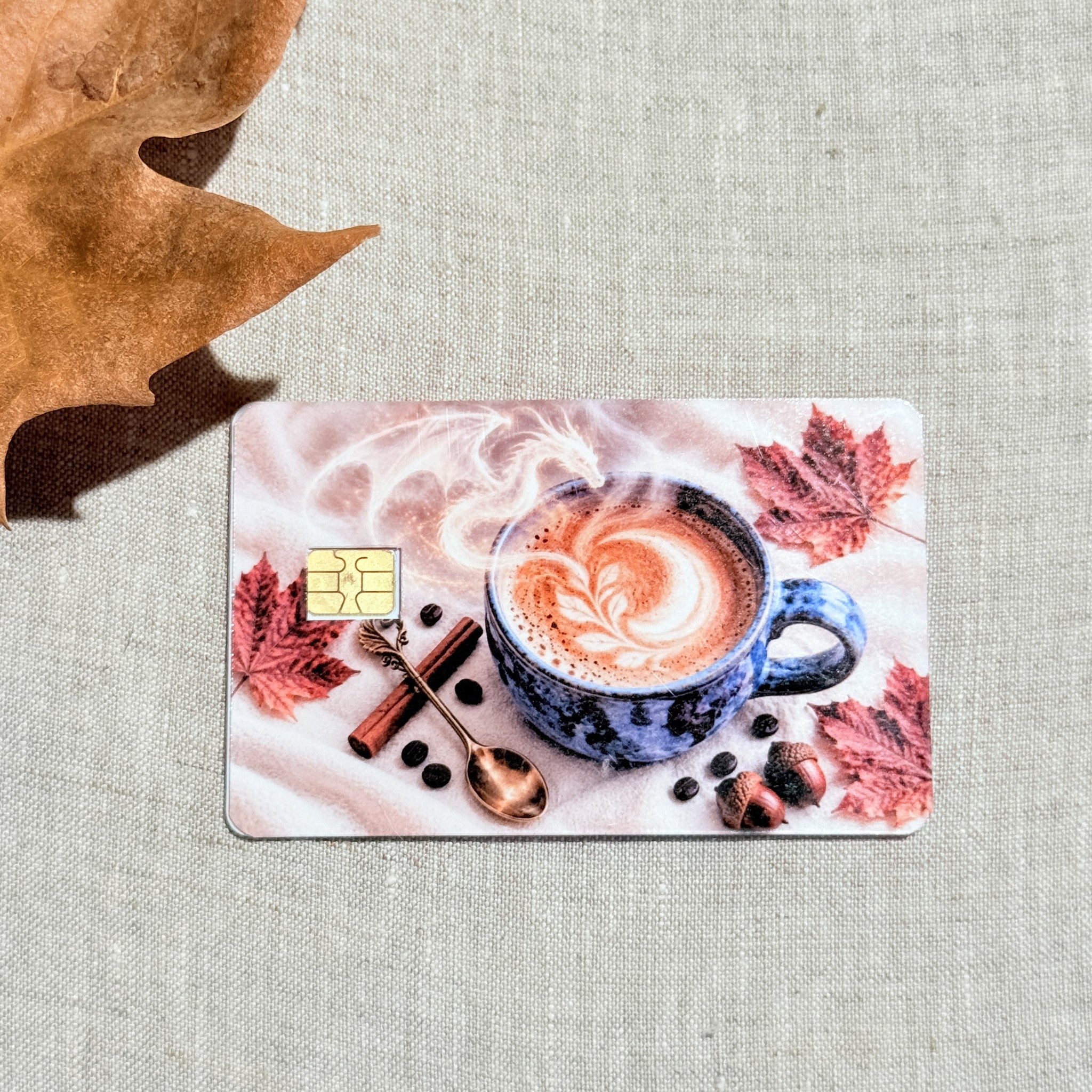 Close up of the latte art and cinnamon stick detail with the chip cutout
