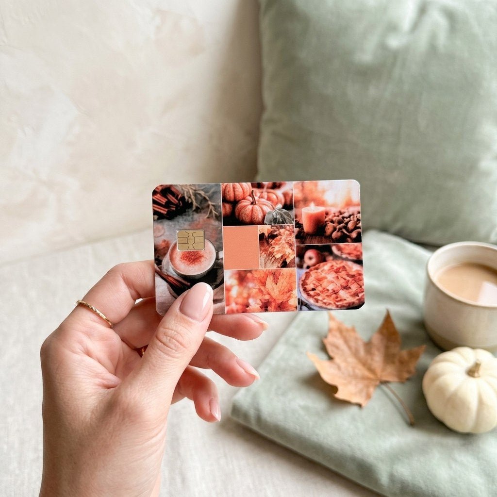 Blush Autumn Collage Card Skin – Soft Fall Photo Grid Debit & Credit Card Sticker by The Sticker Era