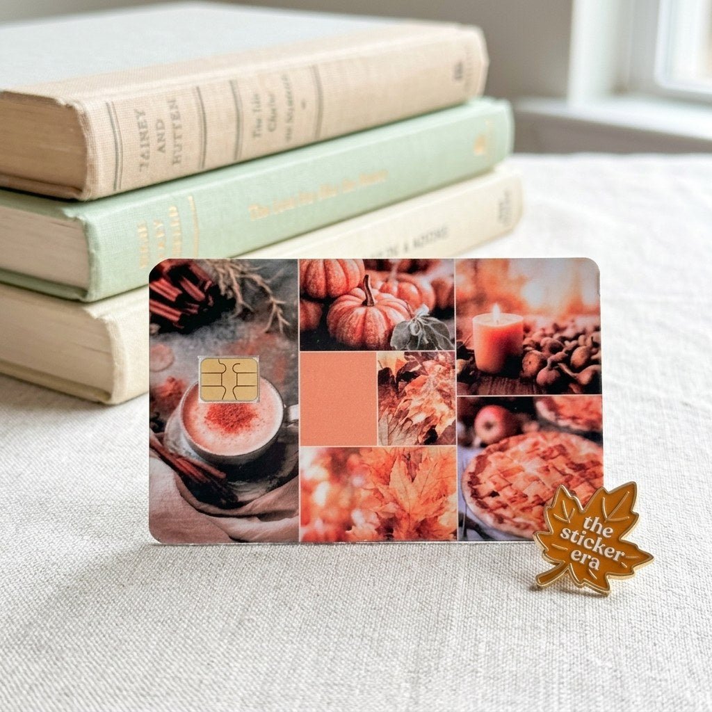 Blush Autumn Collage Card Skin – Soft Fall Photo Grid Debit & Credit Card Sticker by The Sticker Era