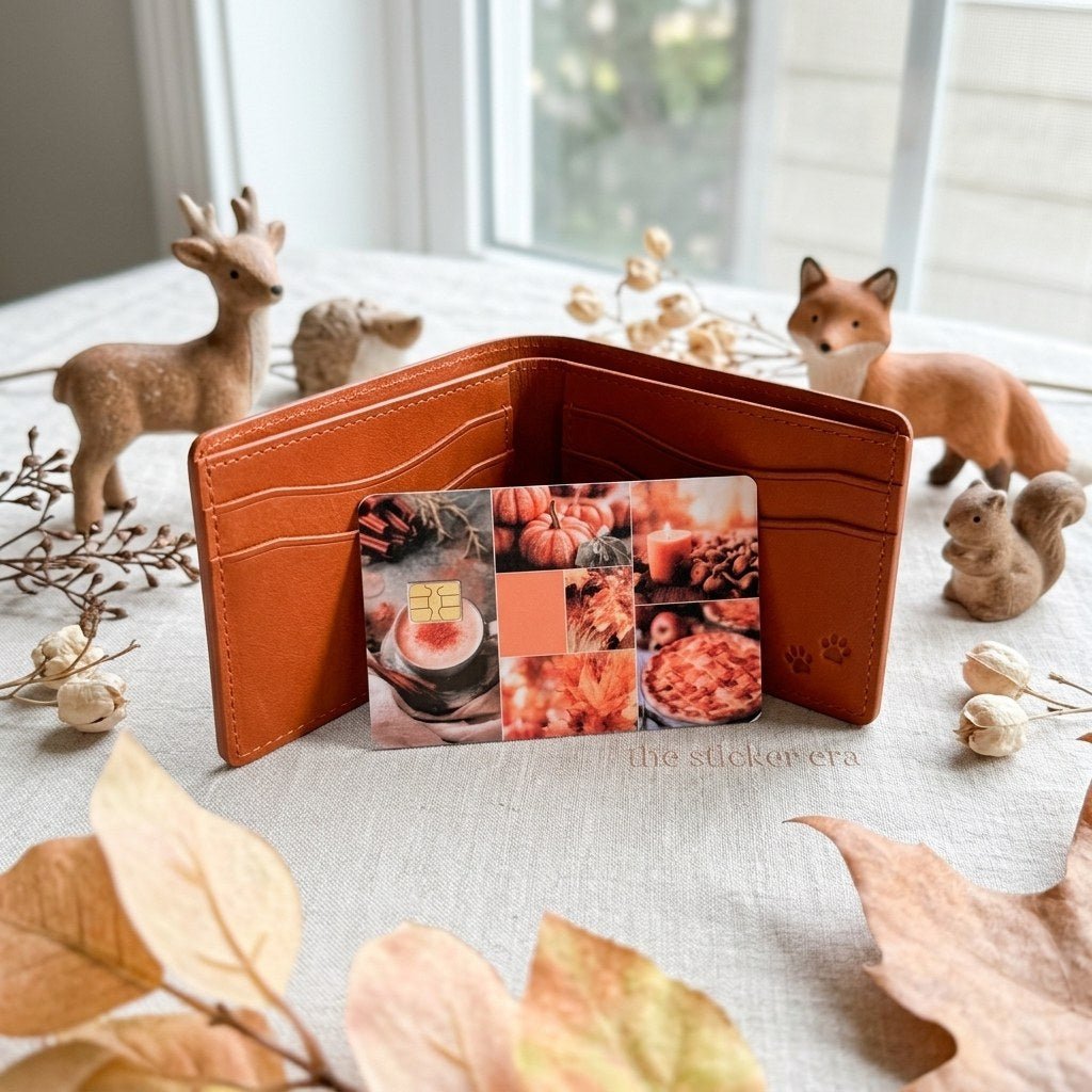 Blush Autumn Collage Card Skin – Soft Fall Photo Grid Debit & Credit Card Sticker by The Sticker Era