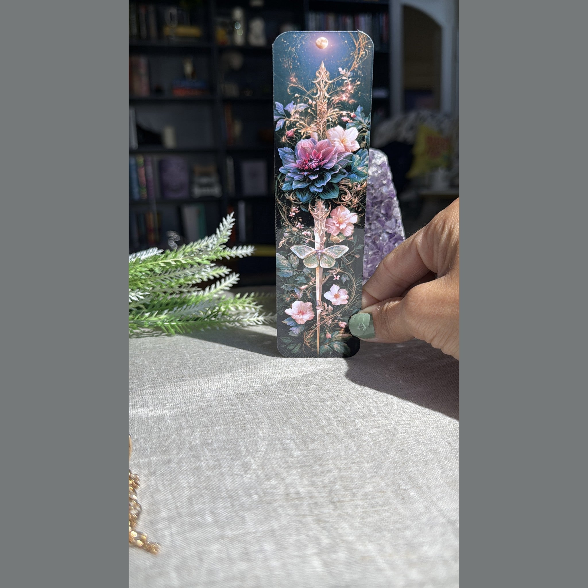 Enchanted Dagger Bookmark – Floral Sword & Luna Moth Romantasy Page Marker by The Sticker Era