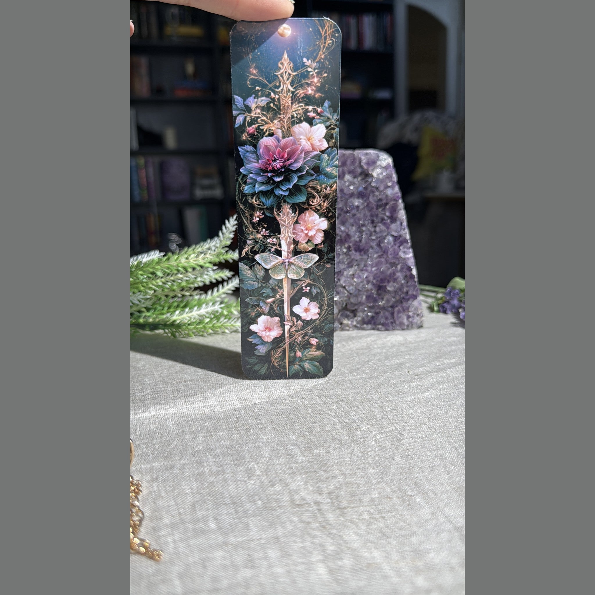 Enchanted Dagger Bookmark – Floral Sword & Luna Moth Romantasy Page Marker by The Sticker Era