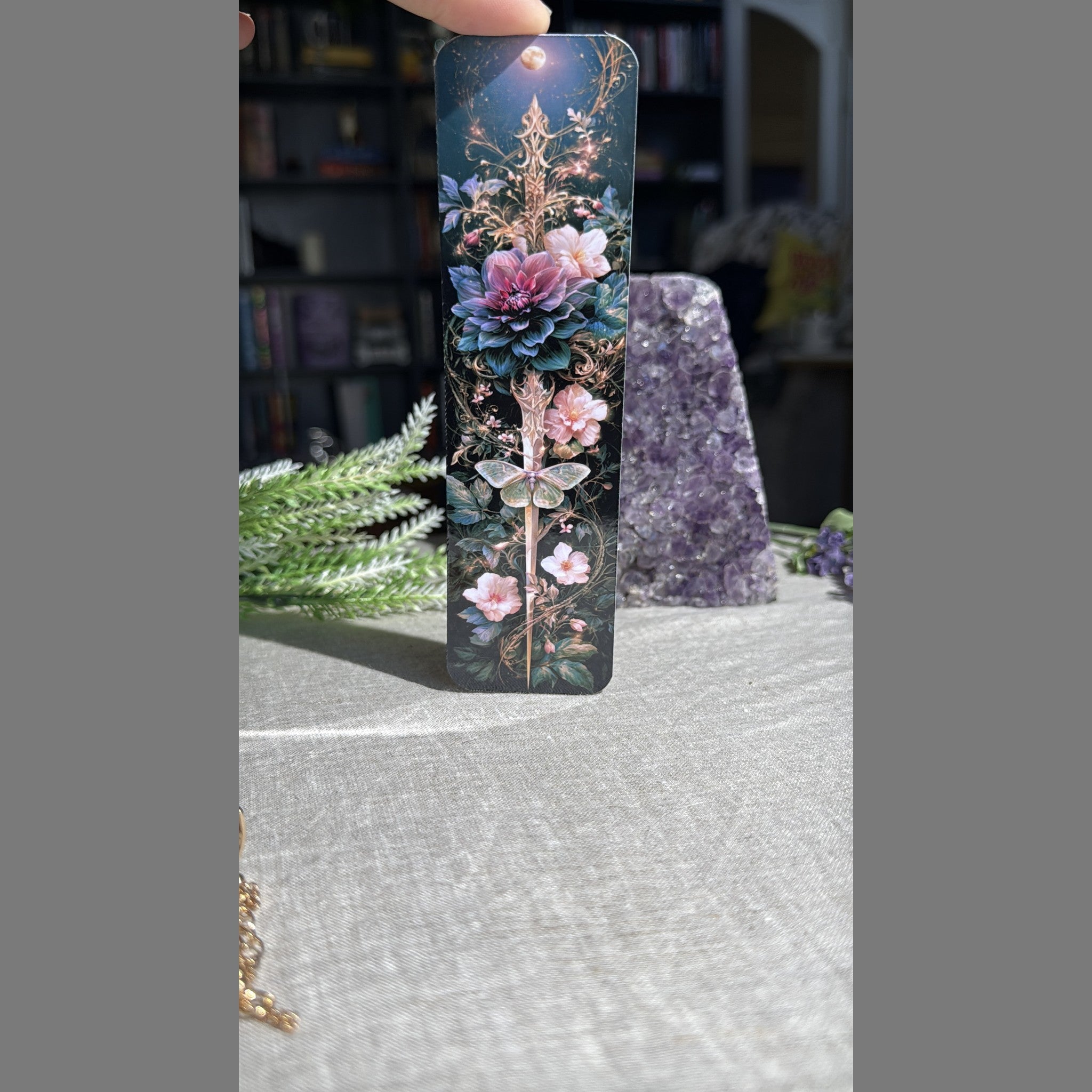 Enchanted Dagger Bookmark – Floral Sword & Luna Moth Romantasy Page Marker by The Sticker Era