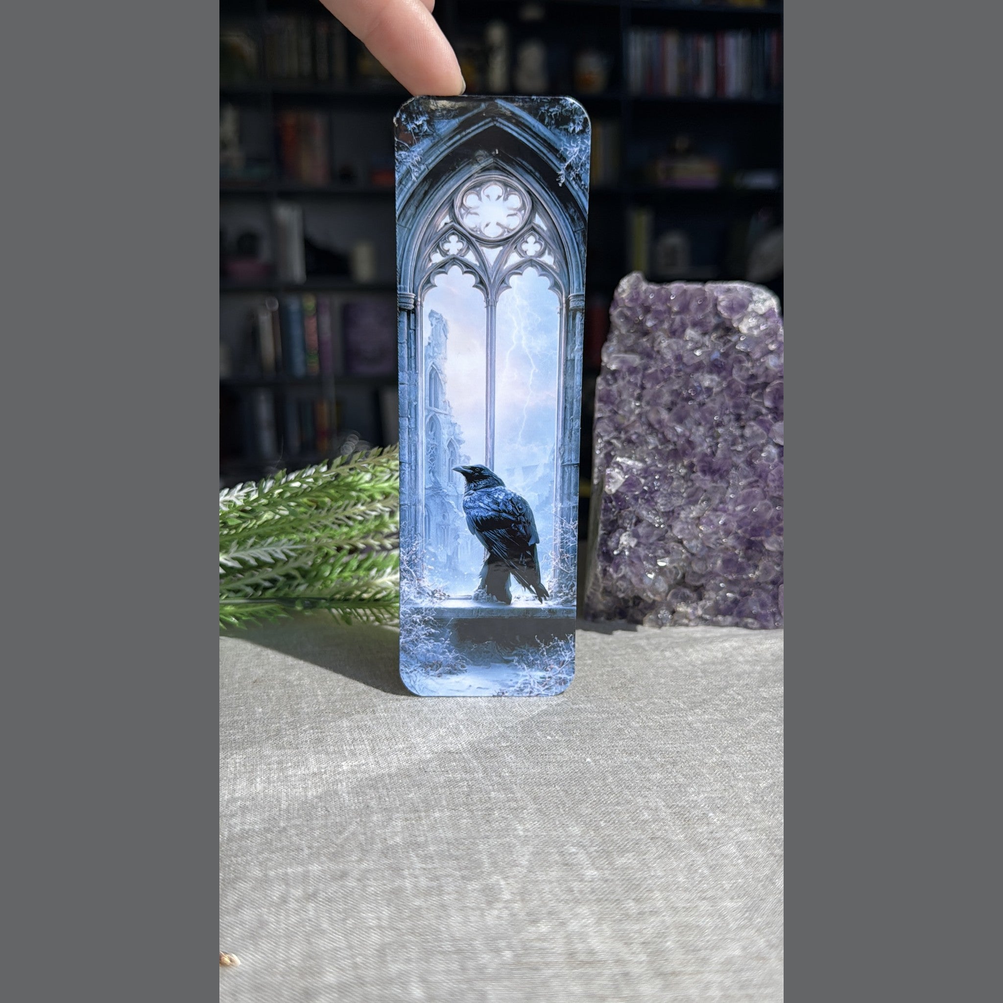 Raven Bookmark – Gothic Cathedral Window Laminated Page Marker by The Sticker Era