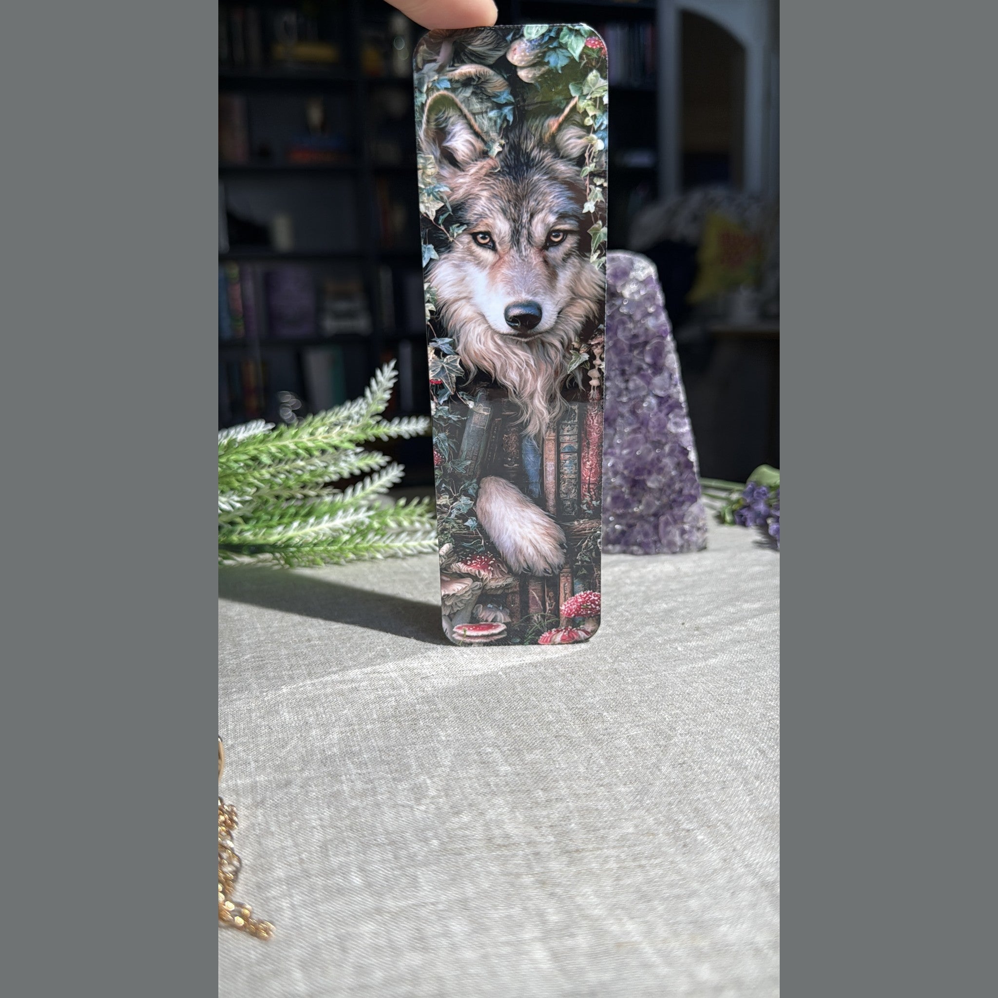 Wolf in the Library Bookmark – Fantasy Forest Laminated Page Marker by The Sticker Era