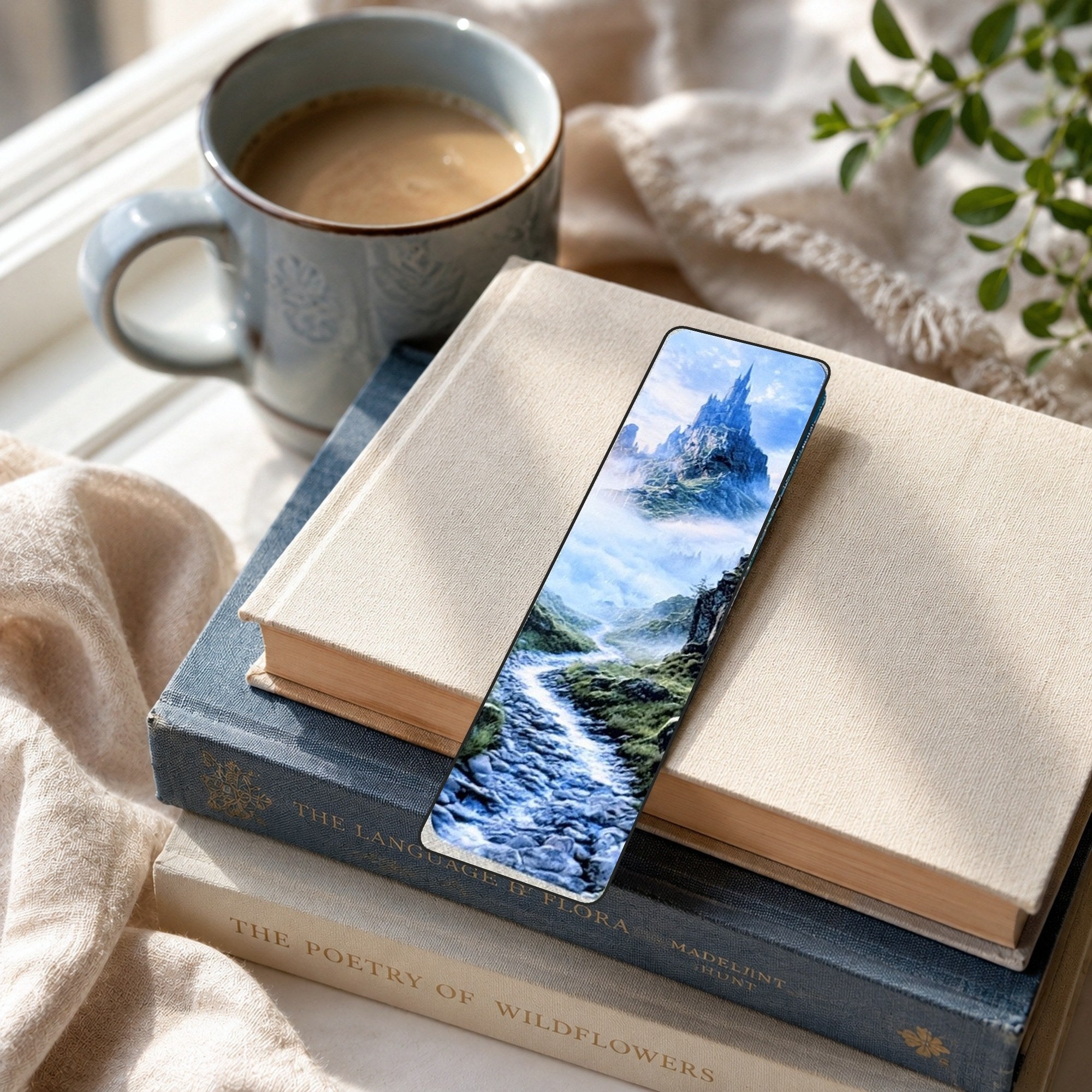 Castle bookmark with coffee and books by The Sticker Era