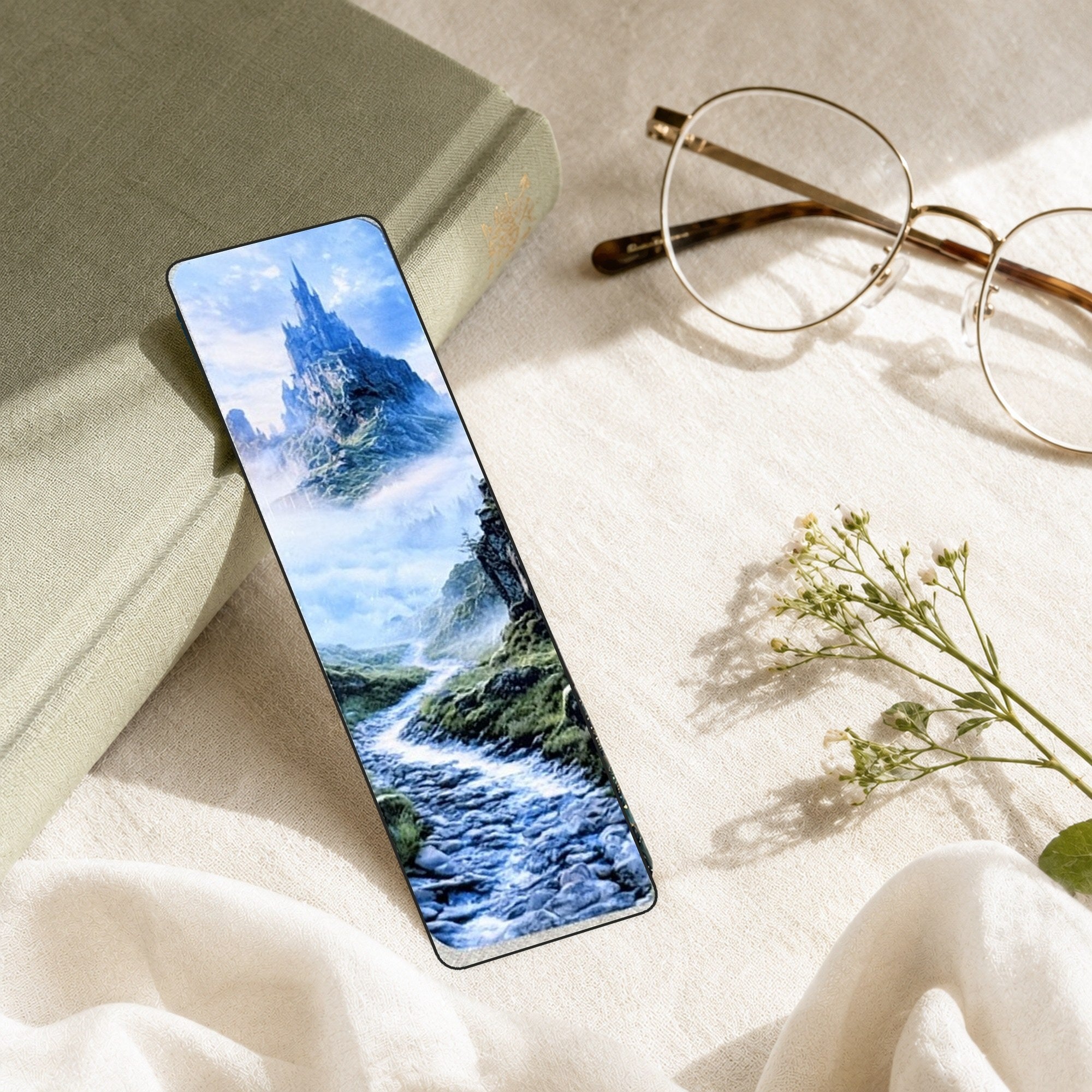 Castle bookmark with sage book and glasses by The Sticker Era