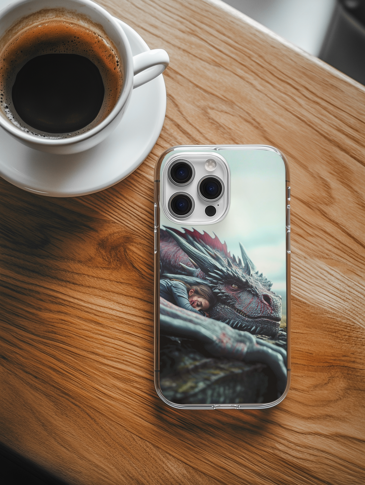 Dragon guarding books phone insert detail - cozy fantasy book lover design

