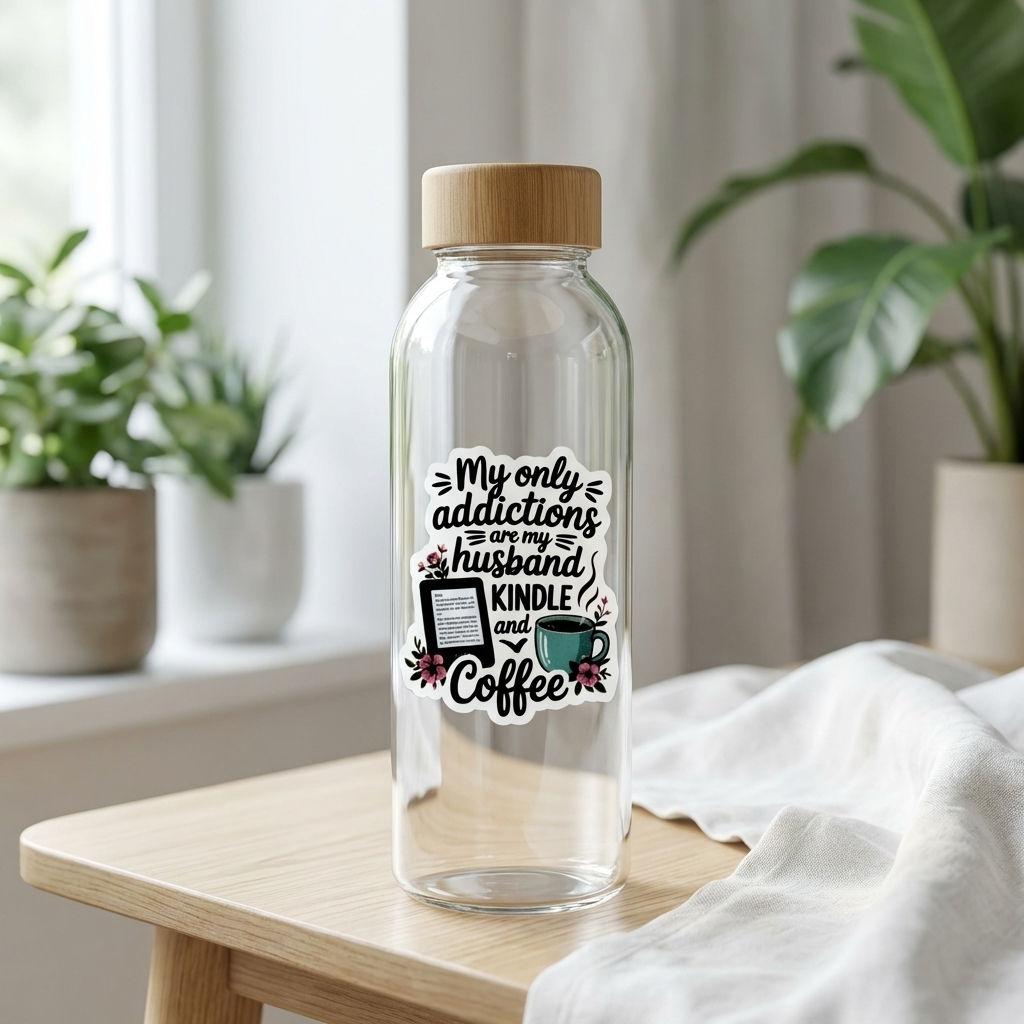 Husband, Kindle & Coffee Sticker | Bookish Reading Addict Humor Vinyl Decal