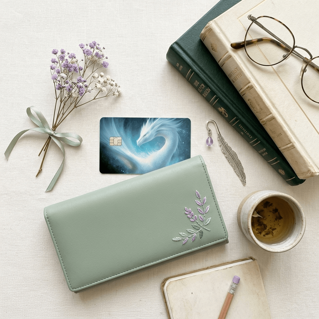 Celestial Ice Dragon Debit Card Skin | Ethereal Blue Fantasy Card Cover by The Sticker Era