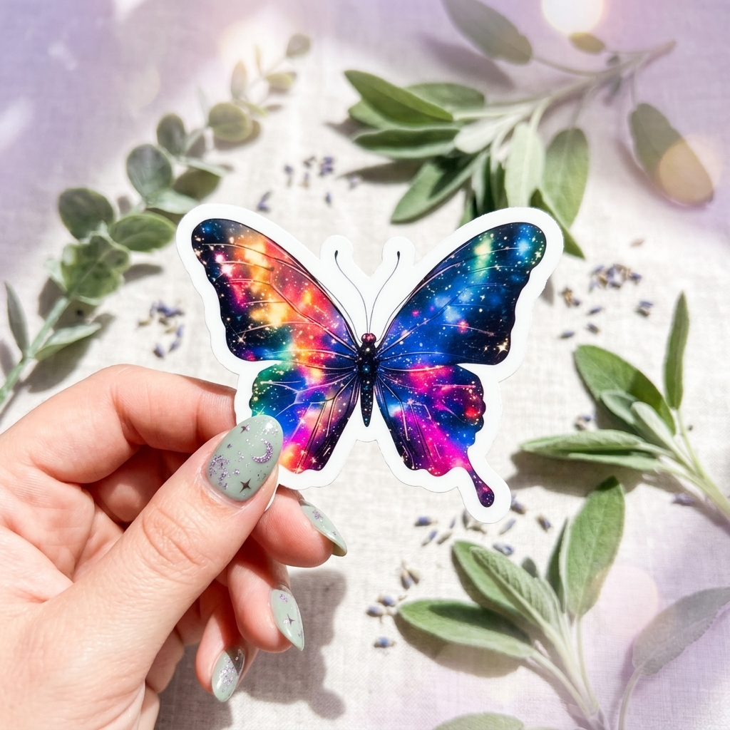 Holographic Galaxy Butterfly Sticker – Celestial Vinyl Decal – Sticker Era by The Sticker Era